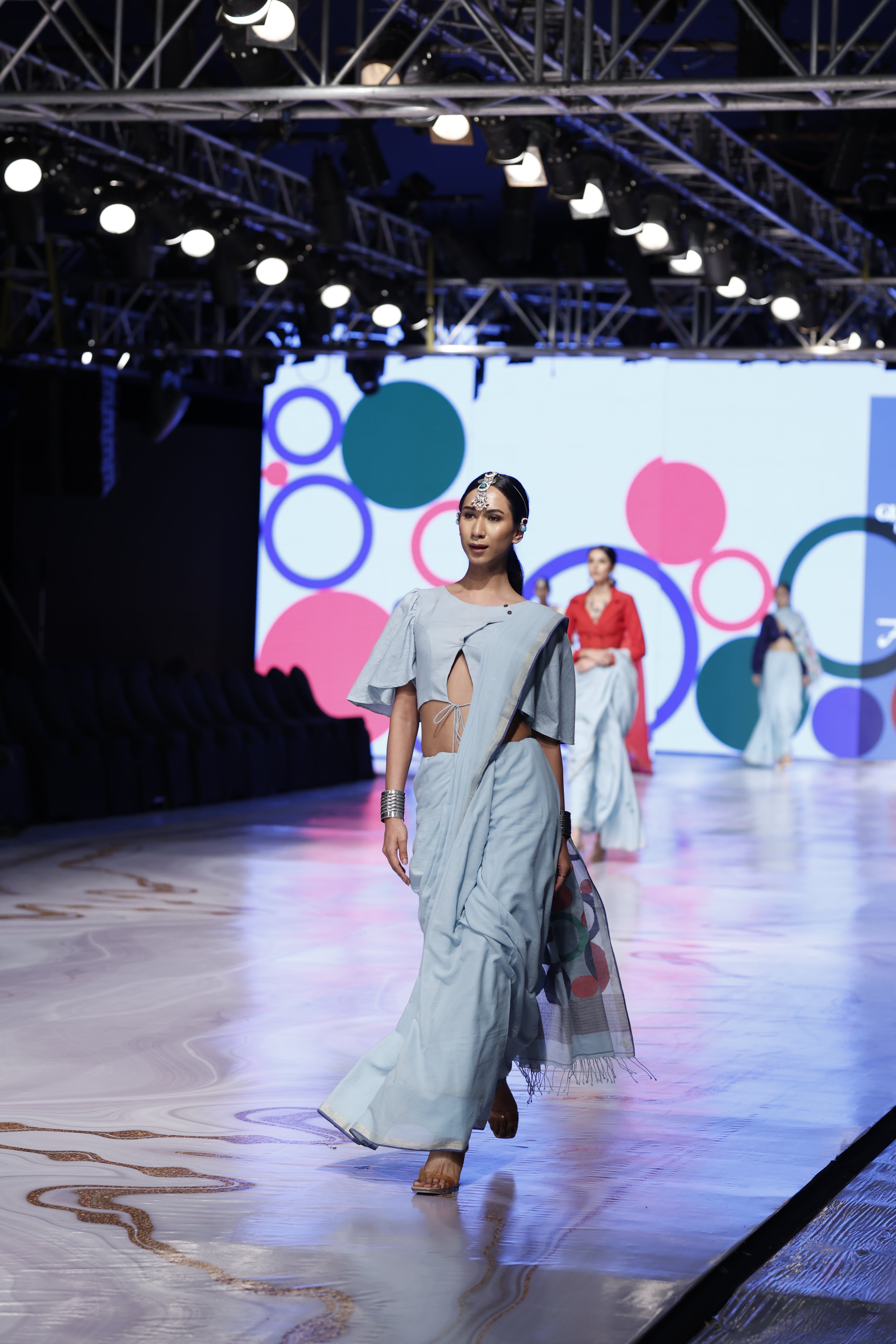 Handwoven Blue  jamdani saree with Designer Blouse