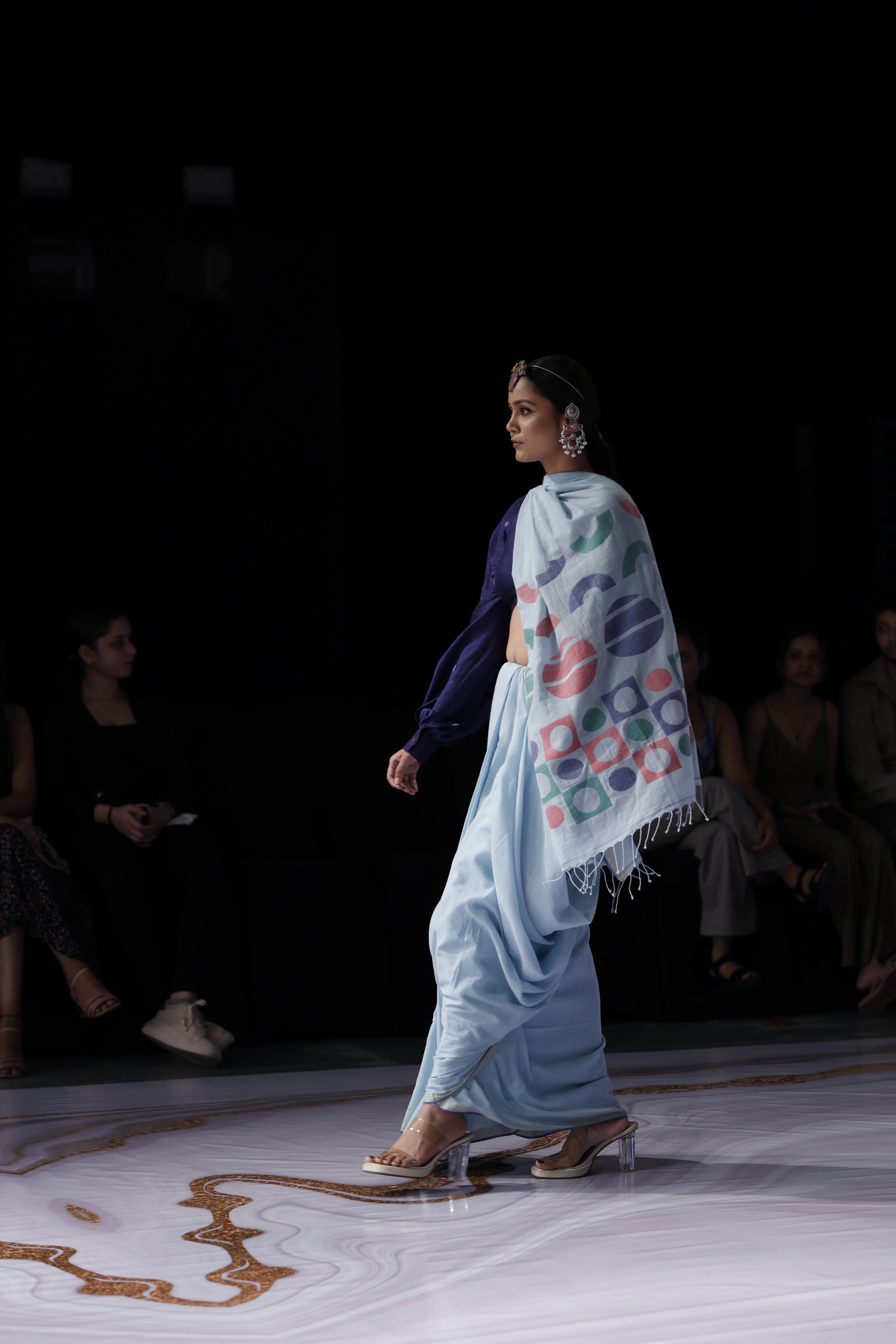 Handwoven Blue Saree With Designer Blouse