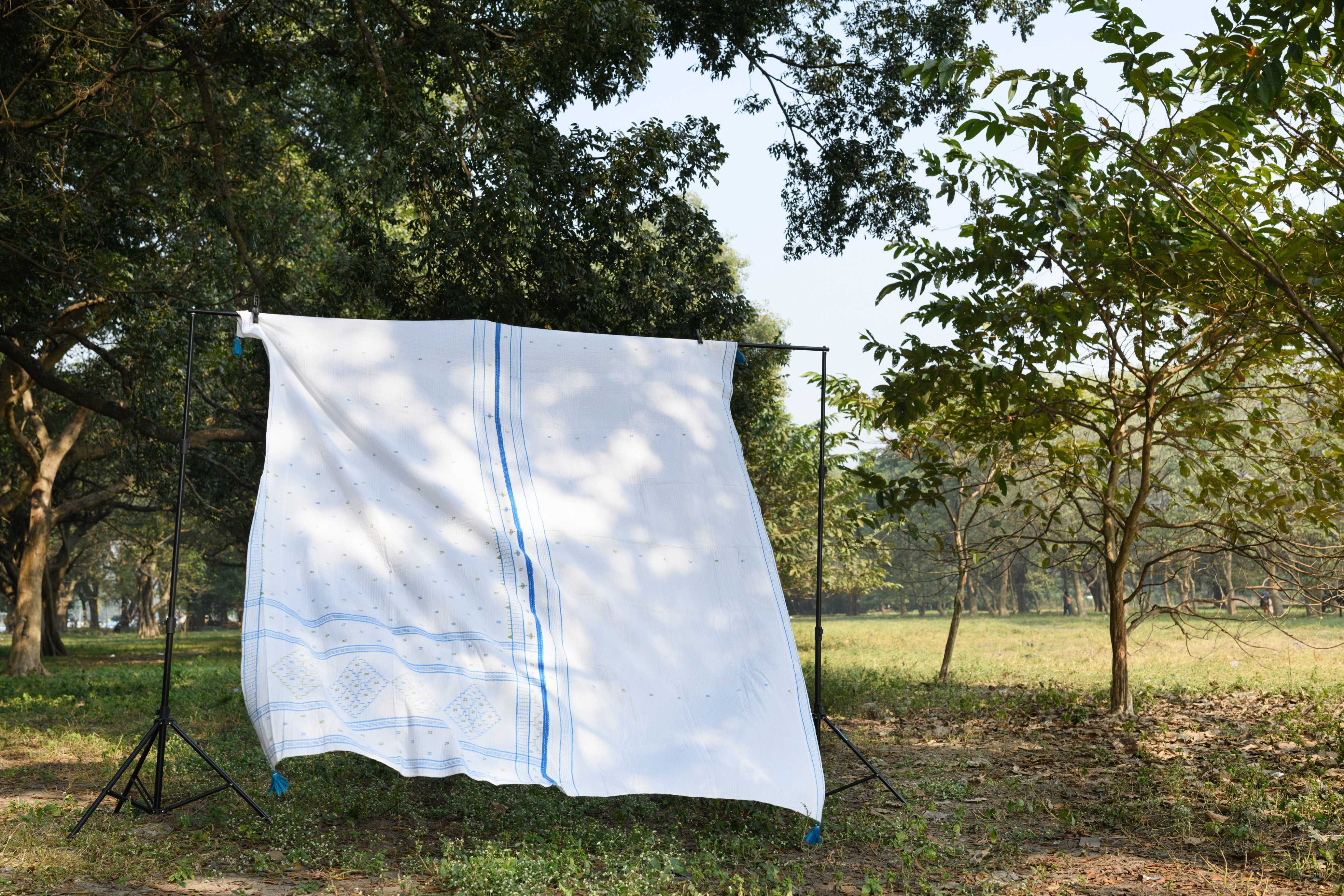 white and blue jamdani teen size Quilt - Aankona