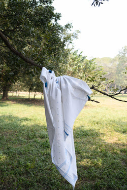 white and blue jamdani teen size Quilt - Aankona