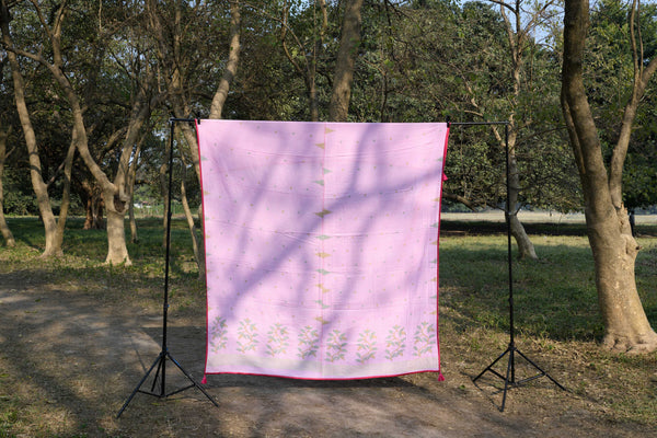 Handwoven Pink Jamdani Queen Size Quilt