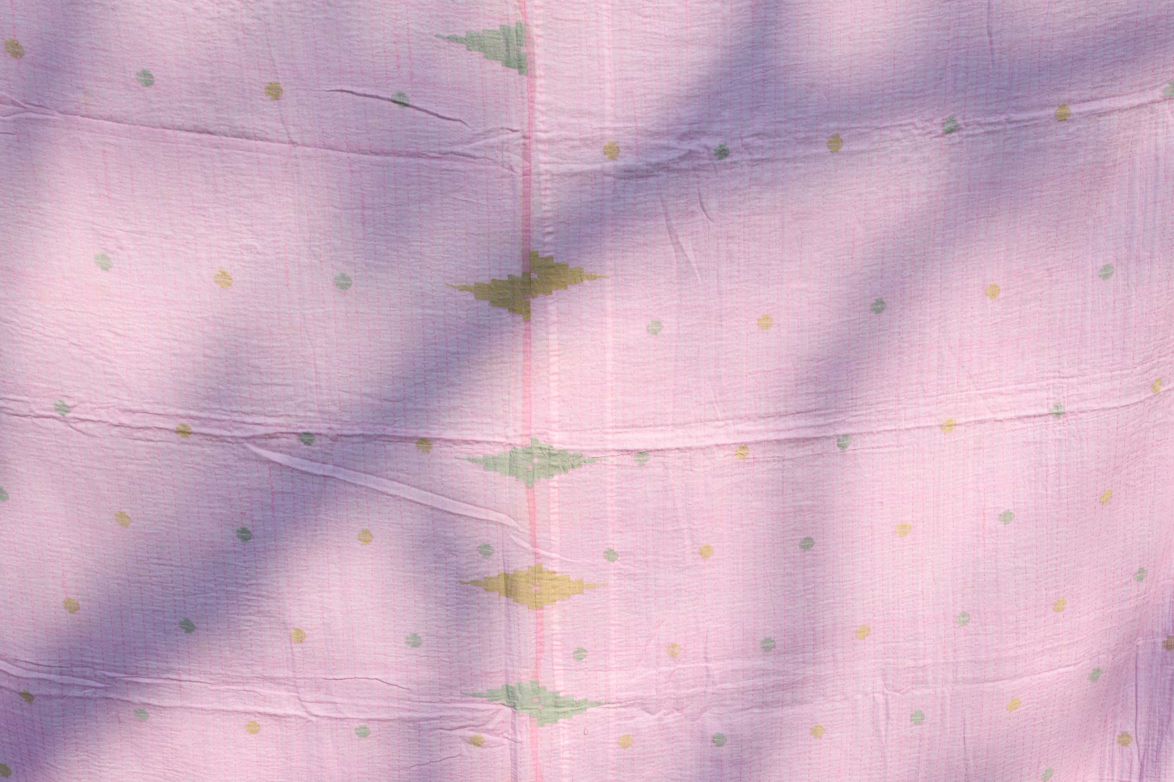 Handwoven Pink Jamdani Queen Size Quilt