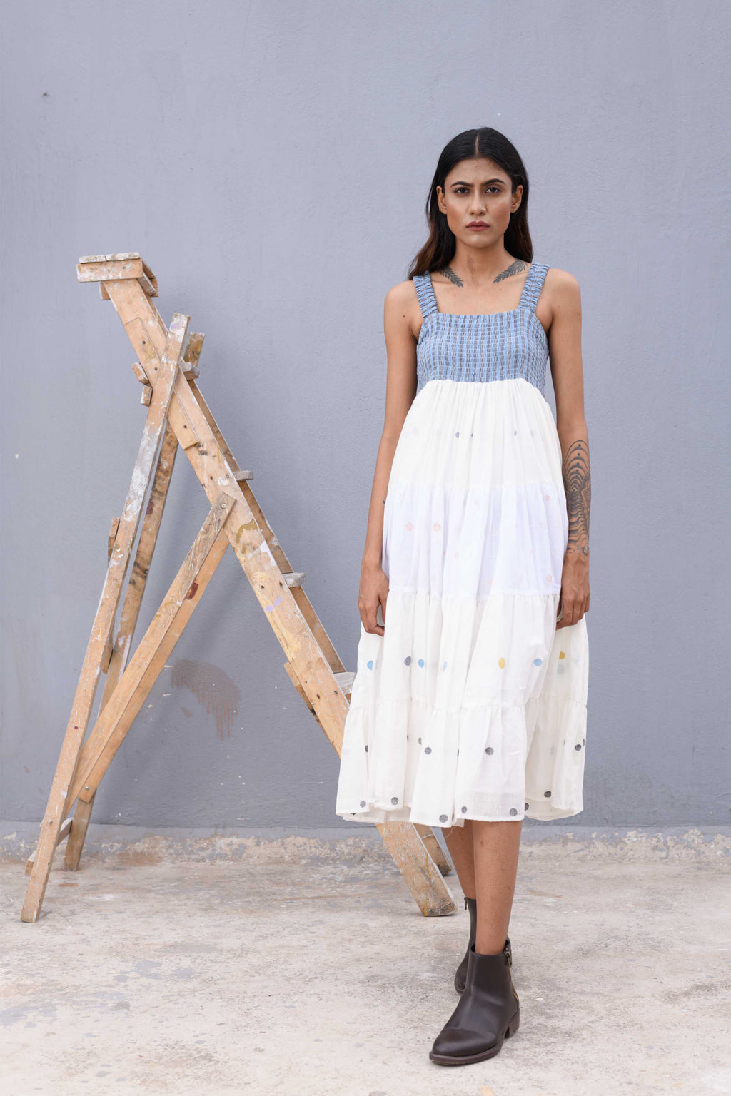 Handwoven White Jamdani Long Dress