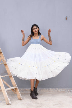 Handwoven white jamdani long dress