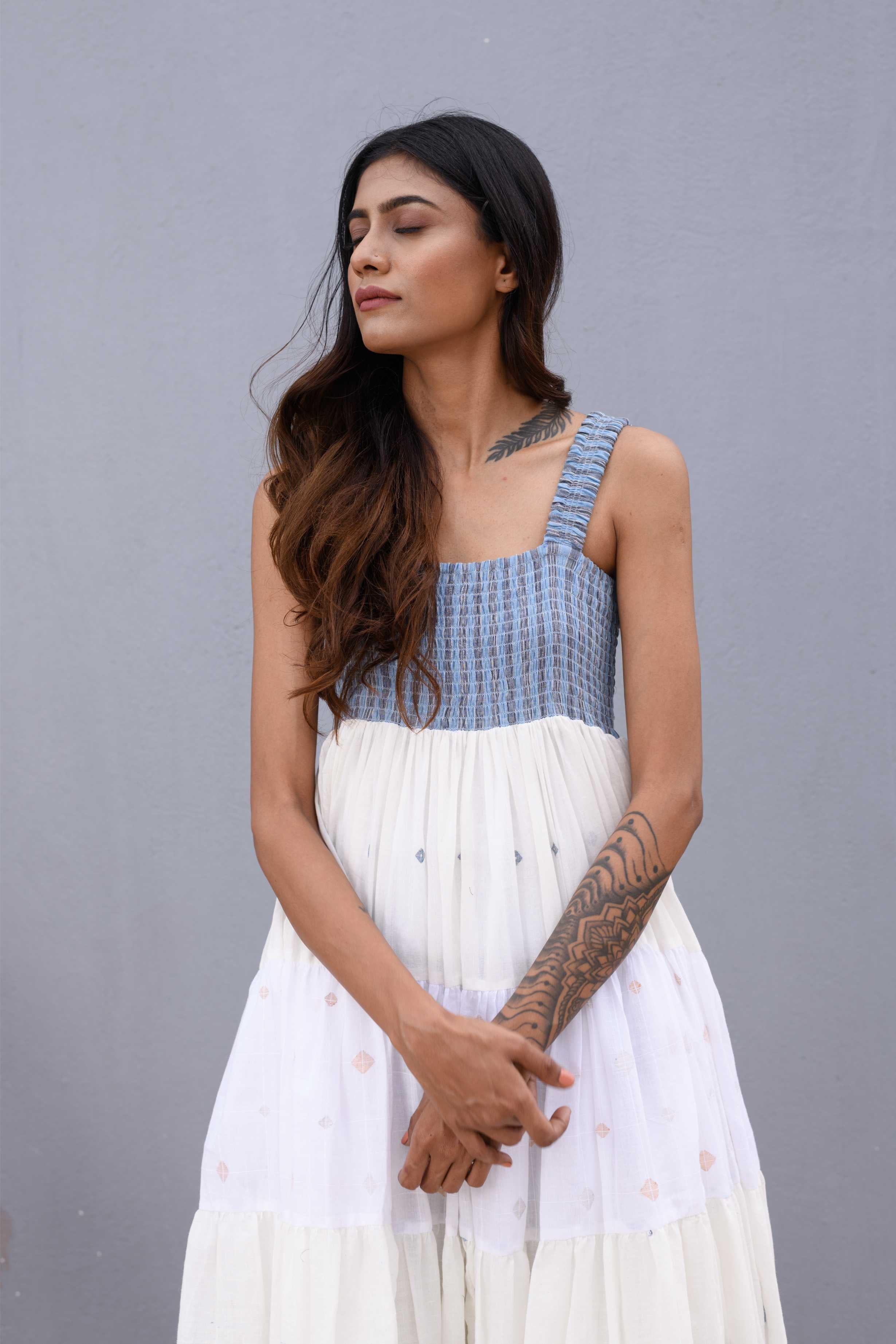 Handwoven White Jamdani Long Dress