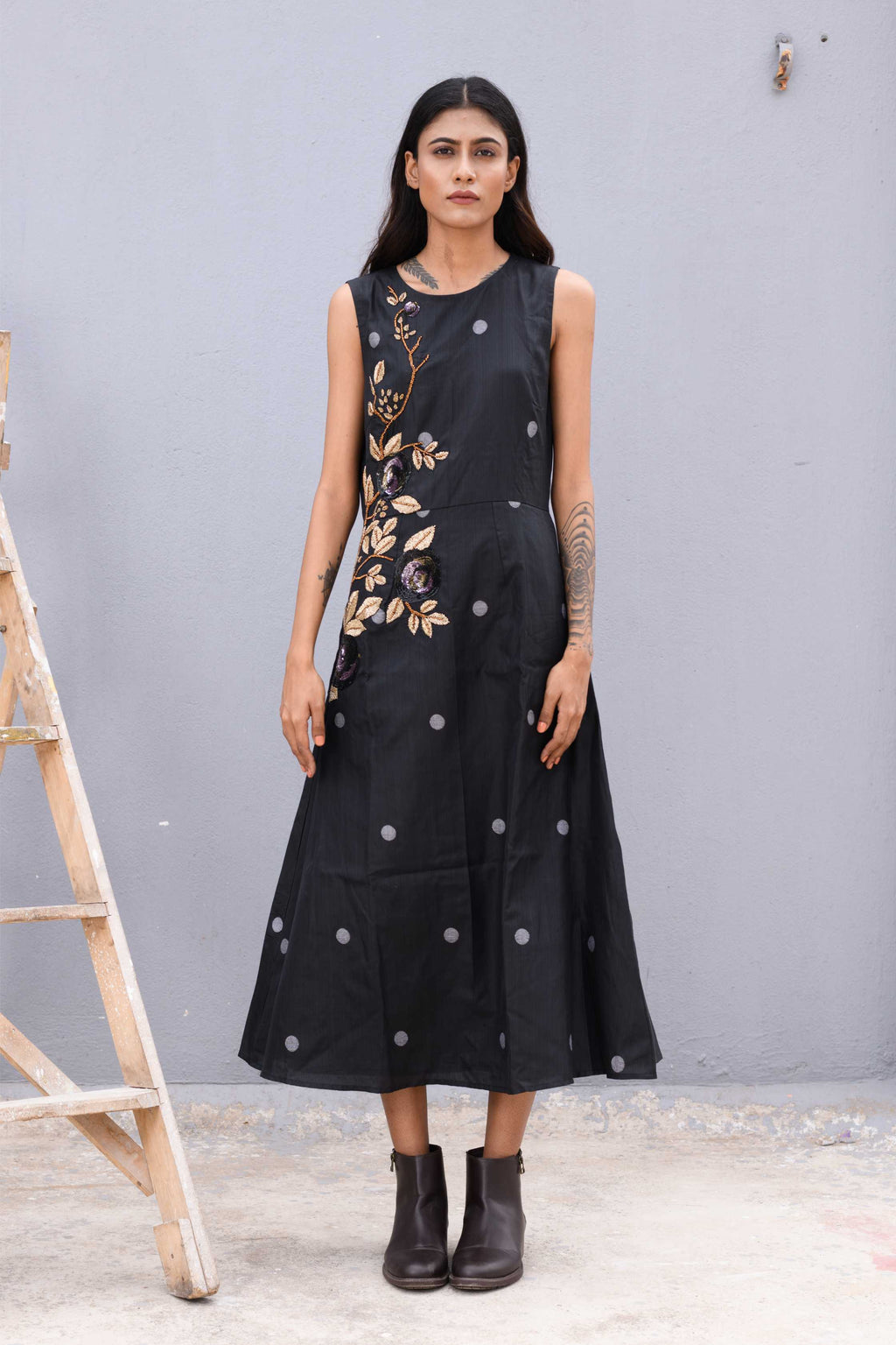 Handwoven Black Silk Jamdani Long Dress