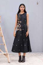 Handwoven Black Silk Jamdani Long Dress