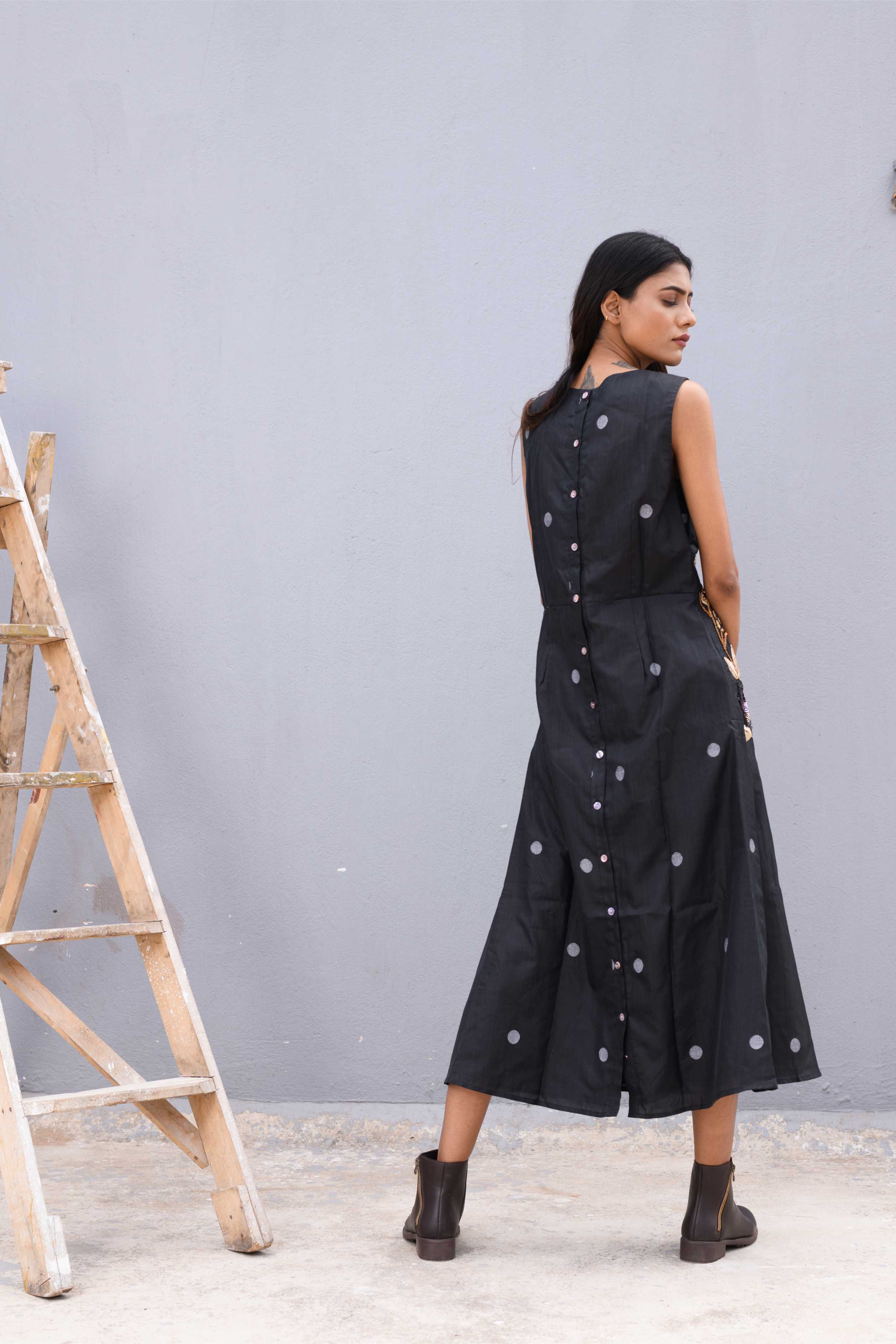 Handwoven Black silk Jamdani long dress