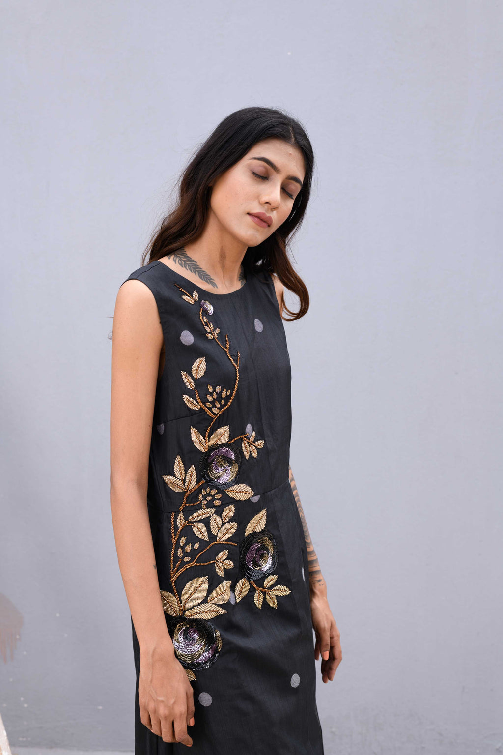 Handwoven Black Silk Jamdani Long Dress
