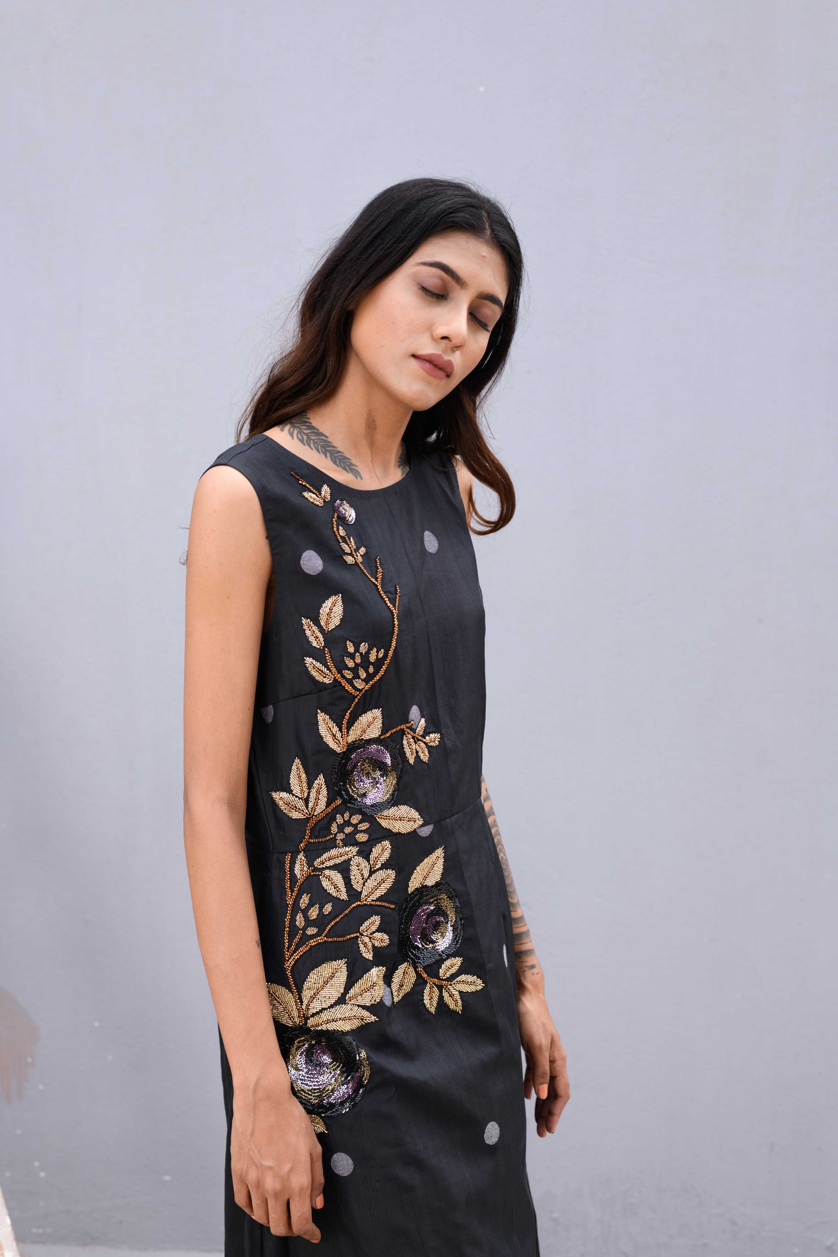 Handwoven Black Silk Jamdani Long Dress