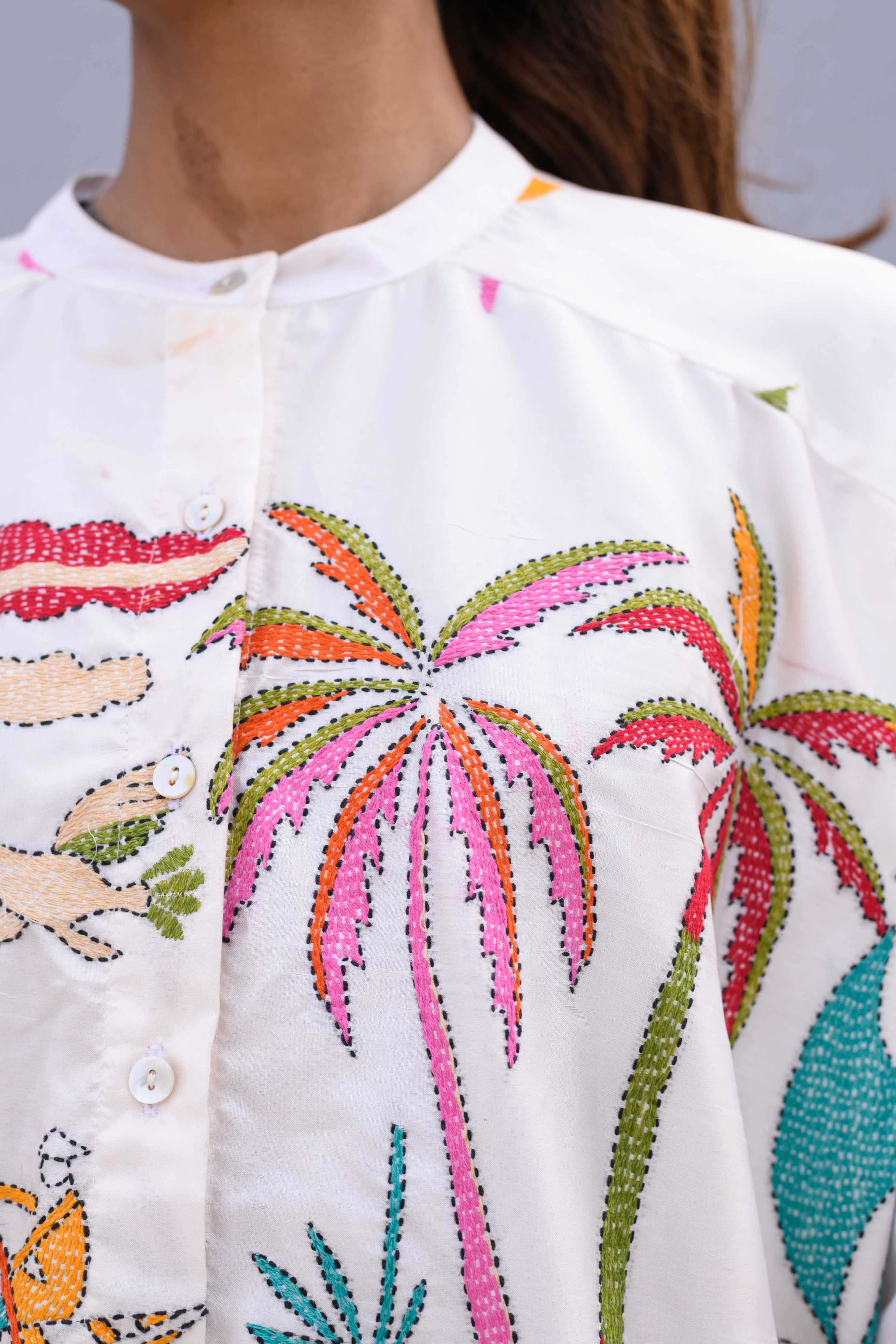 Handwoven Caftan With Kantha Work