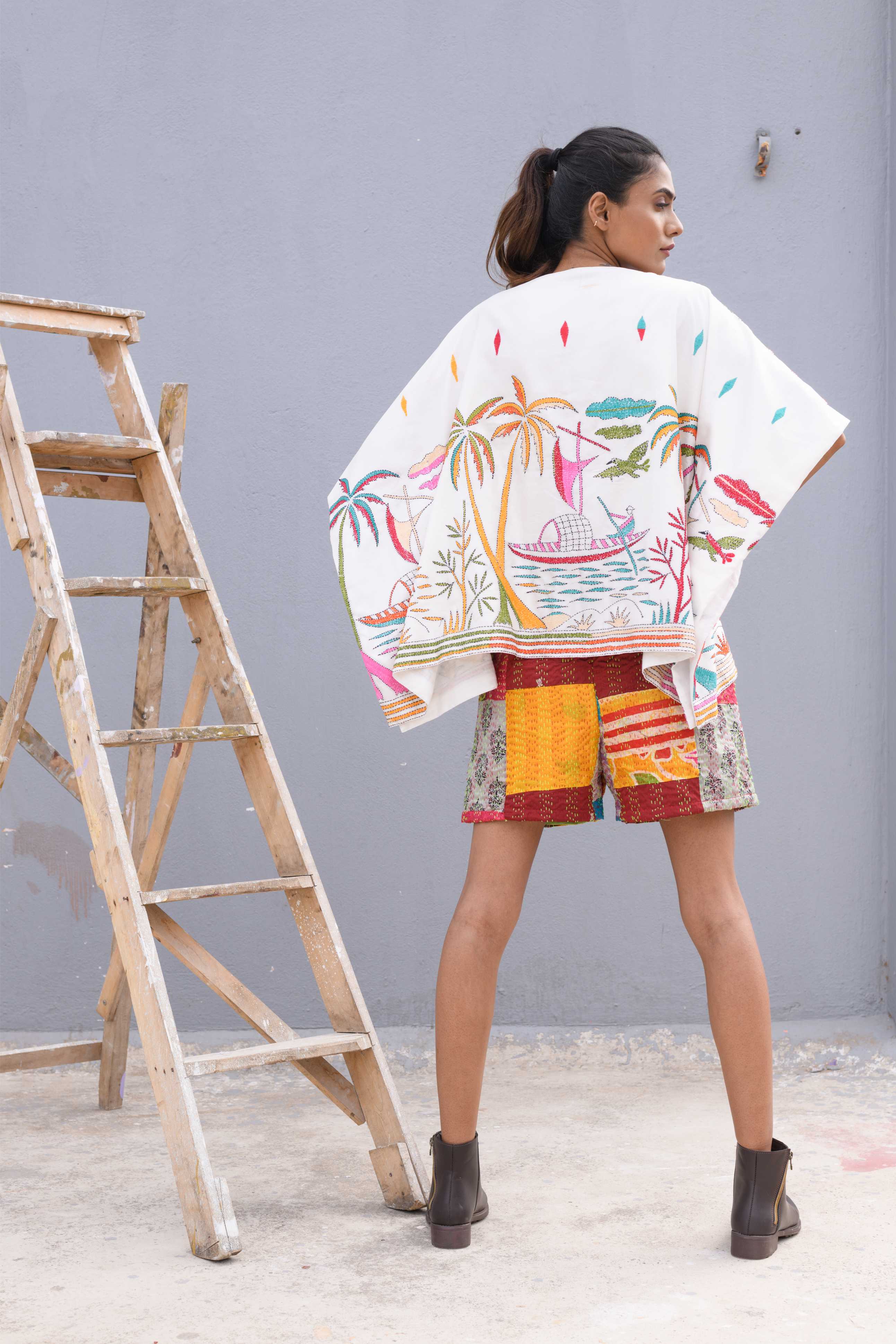 Handwoven Caftan With Kantha Work