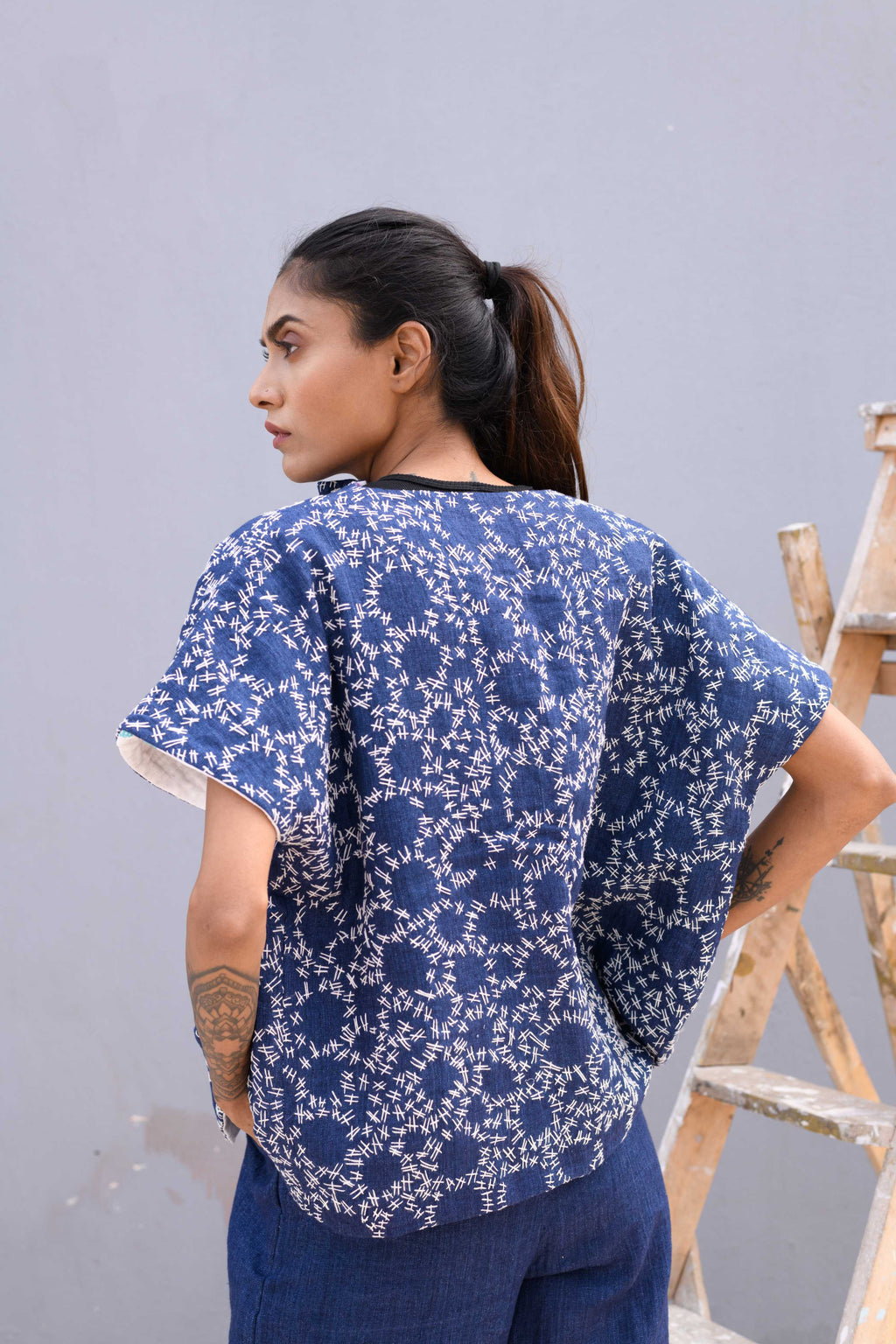 Handwoven Reversible Jacket With Kantha Work