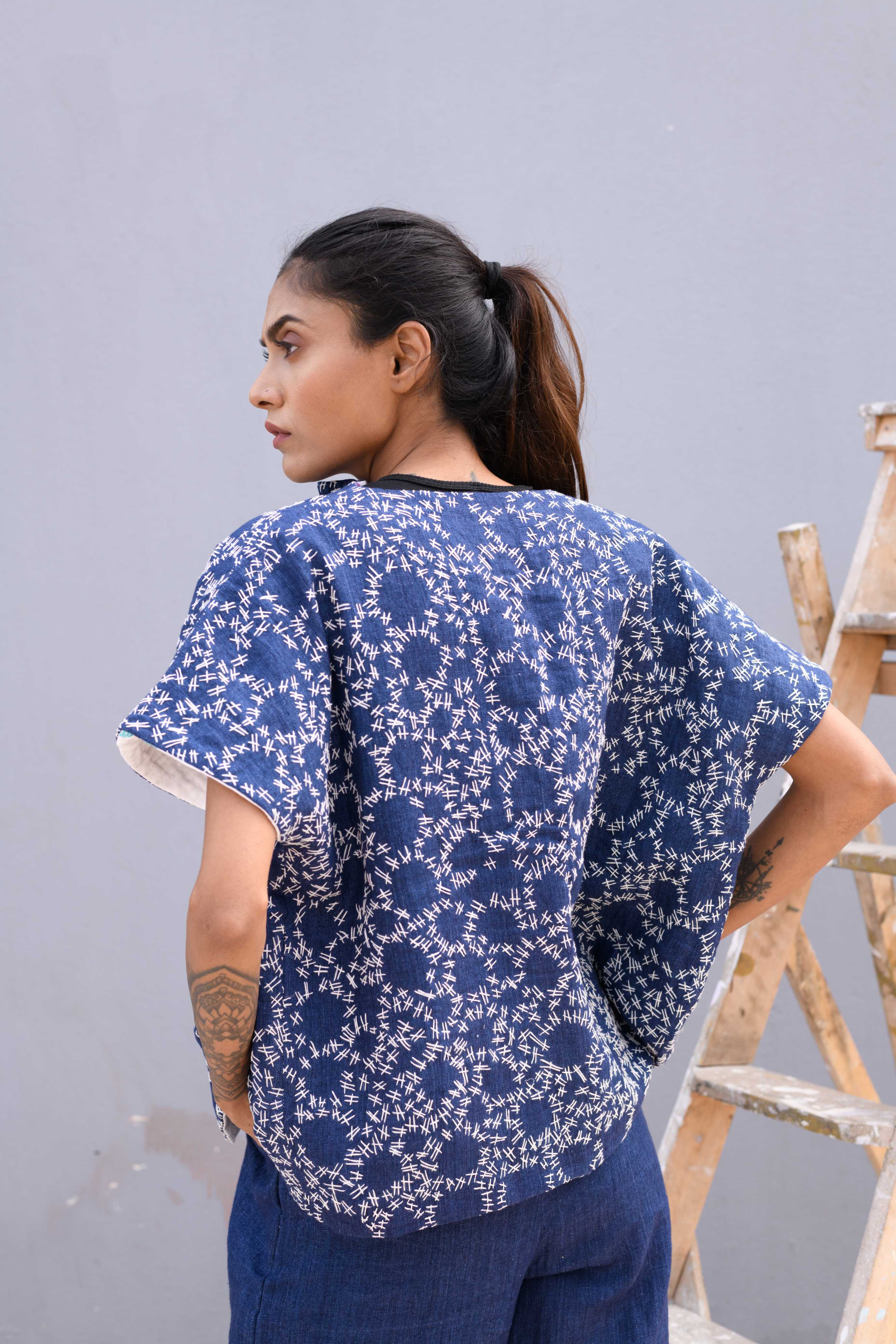 Handwoven Reversible Jacket With Kantha Work