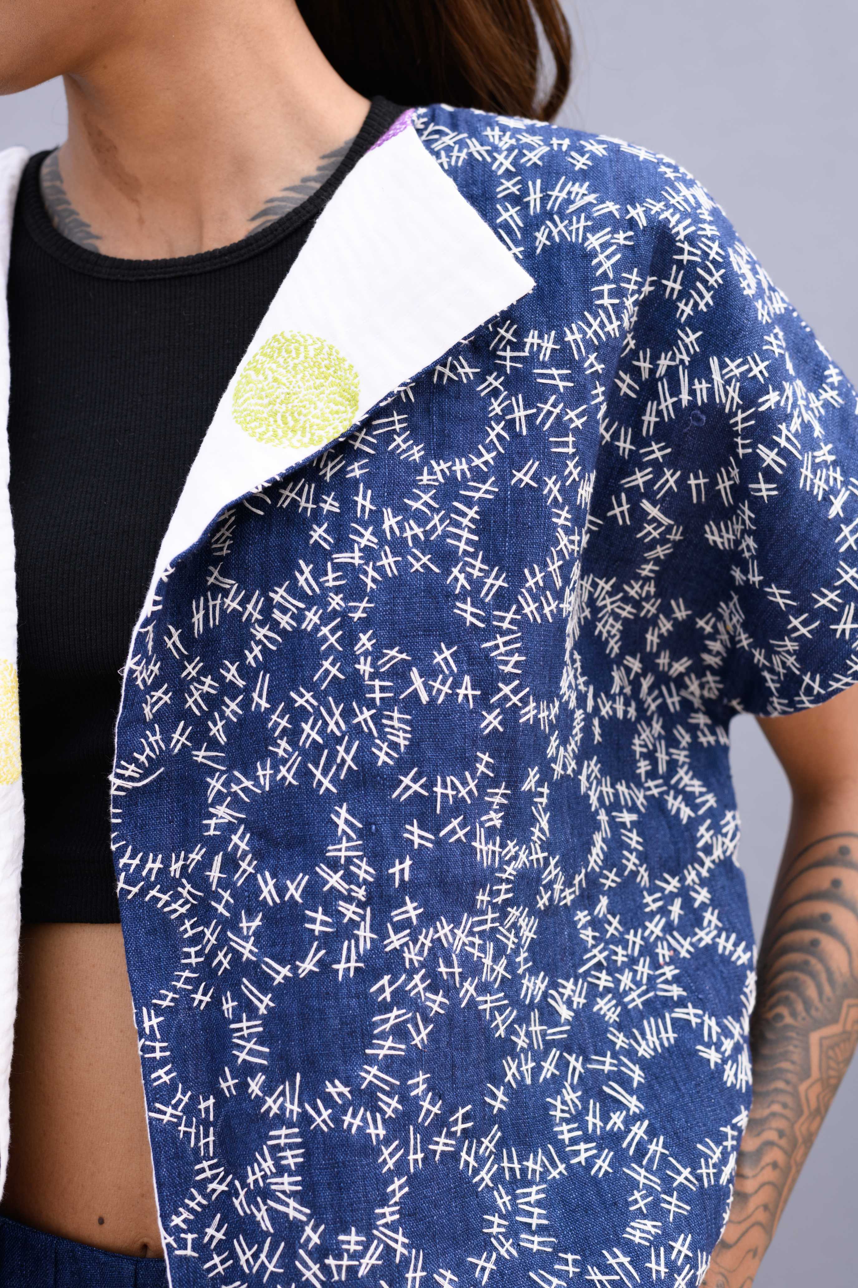 Handwoven Reversible Jacket With Kantha Work