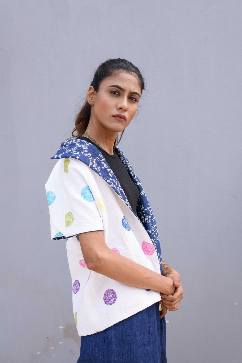 Handwoven Reversible Jacket With Kantha Work