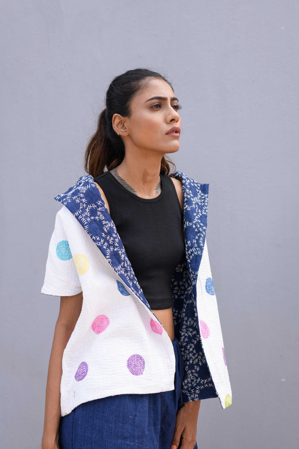 Handwoven Reversible Jacket With Kantha Work