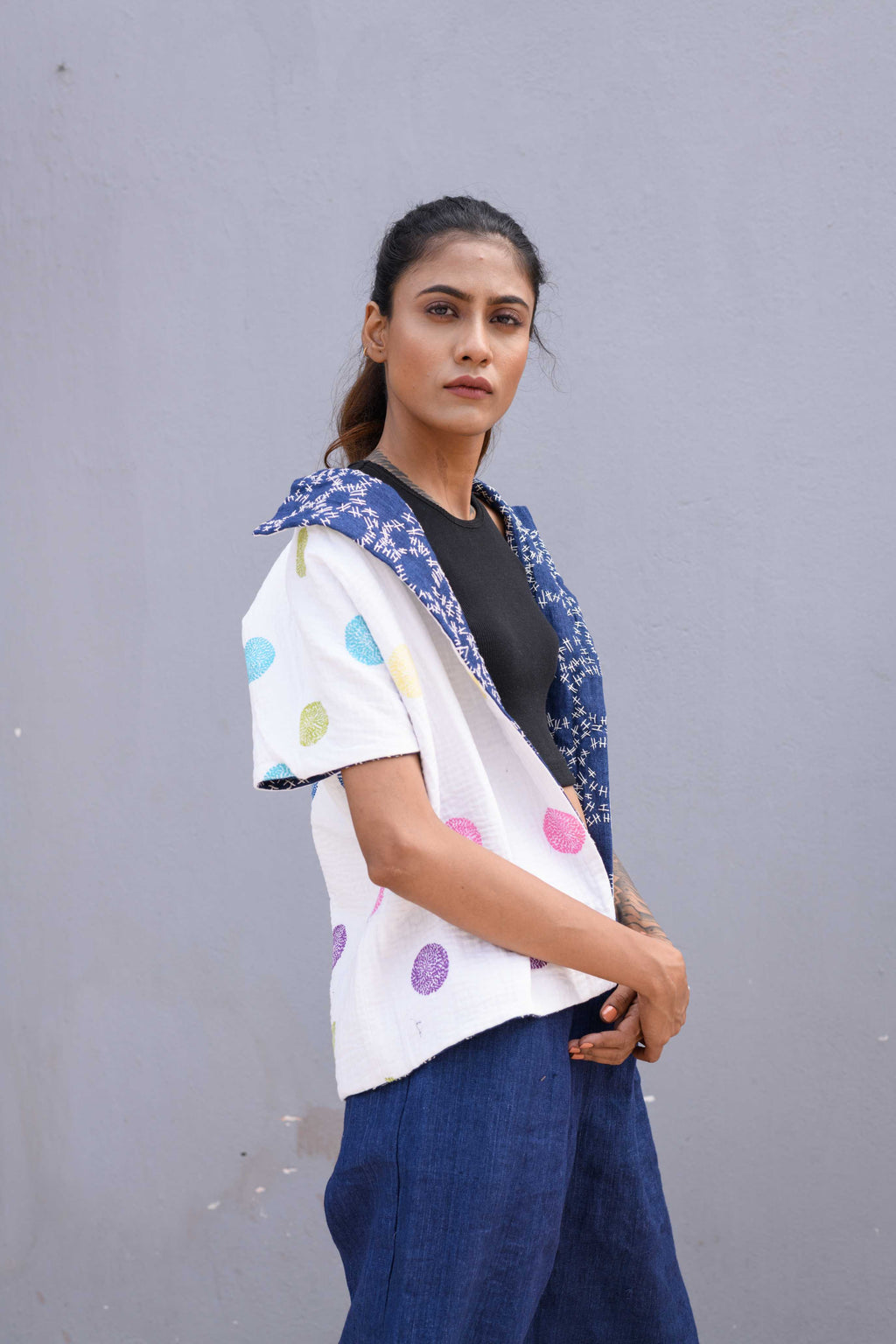 Handwoven Reversible Jacket With Kantha Work