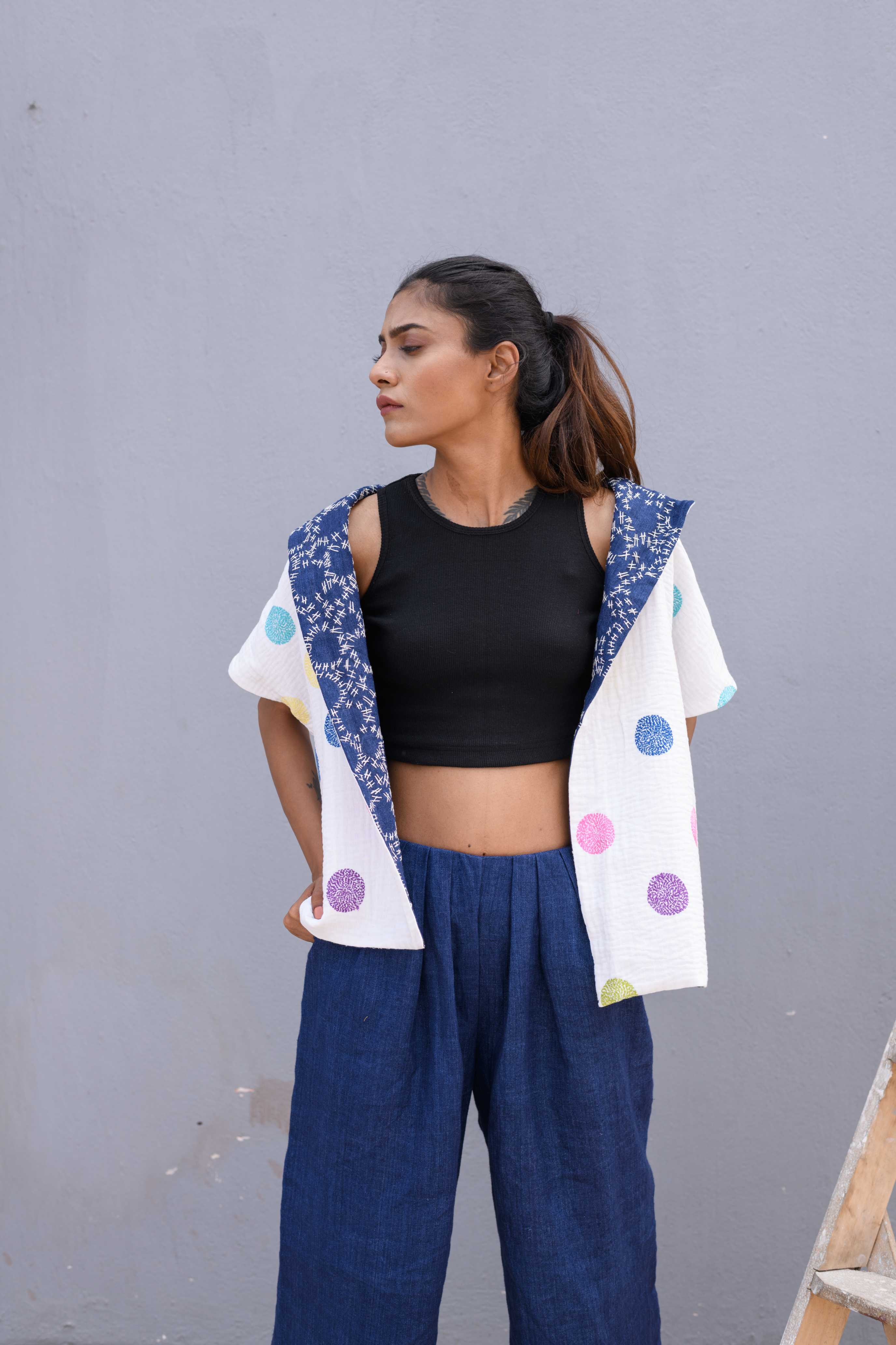Handwoven Reversible Jacket With Kantha Work