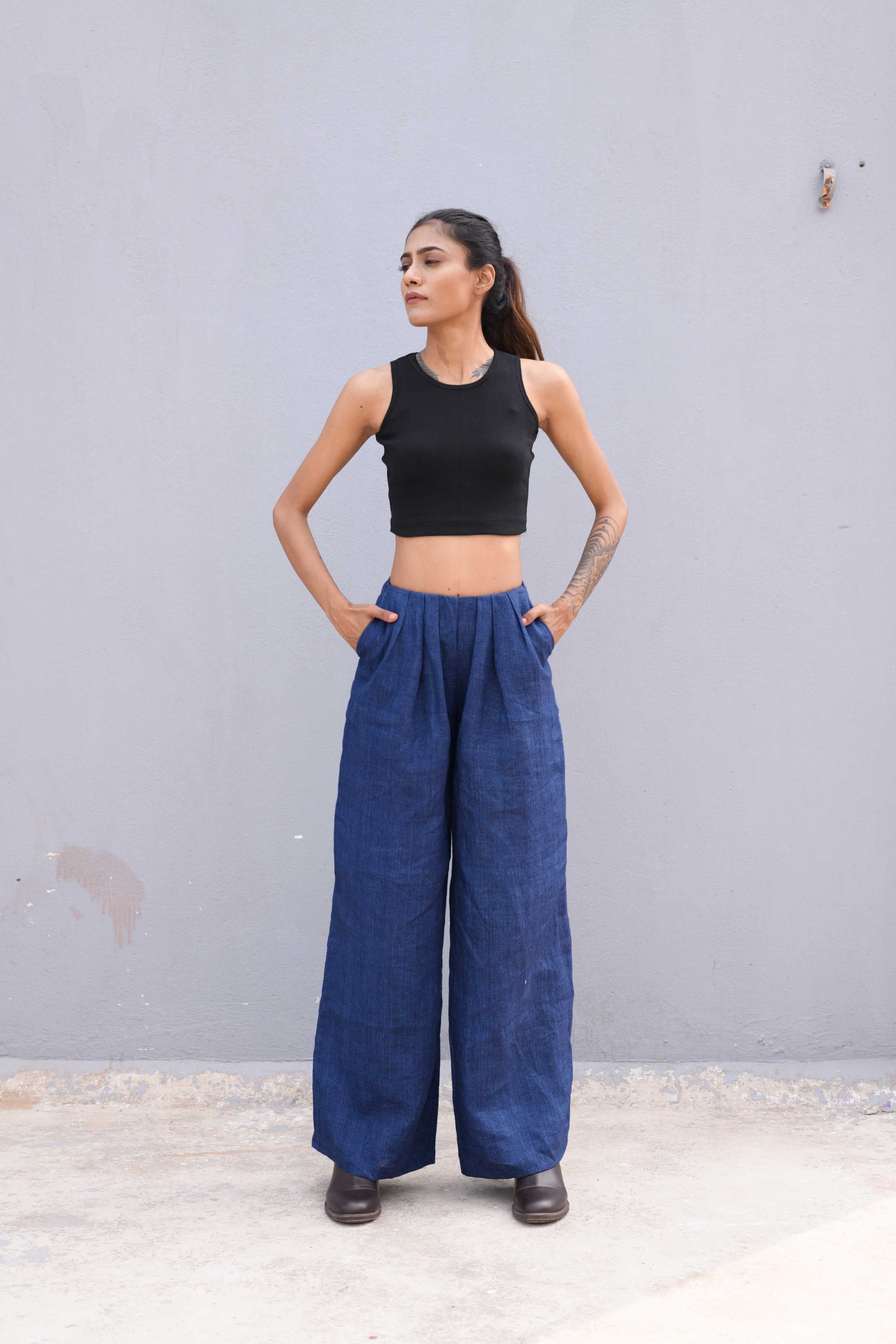 Handwoven Blue pure Linen pant