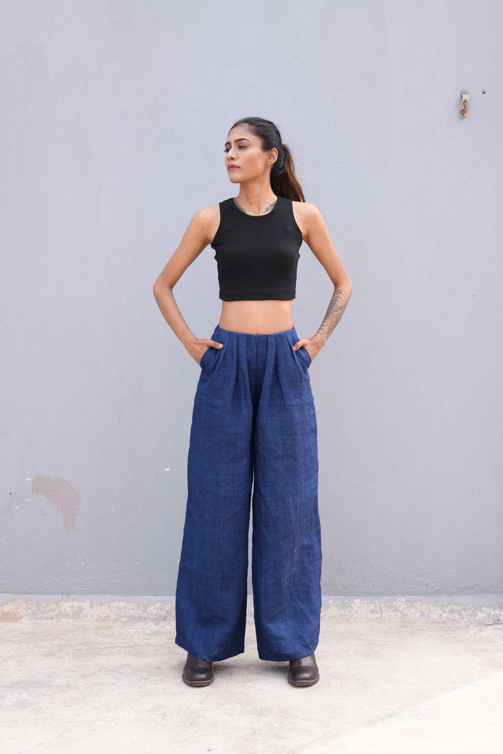 Handwoven Blue Pure Linen Pant