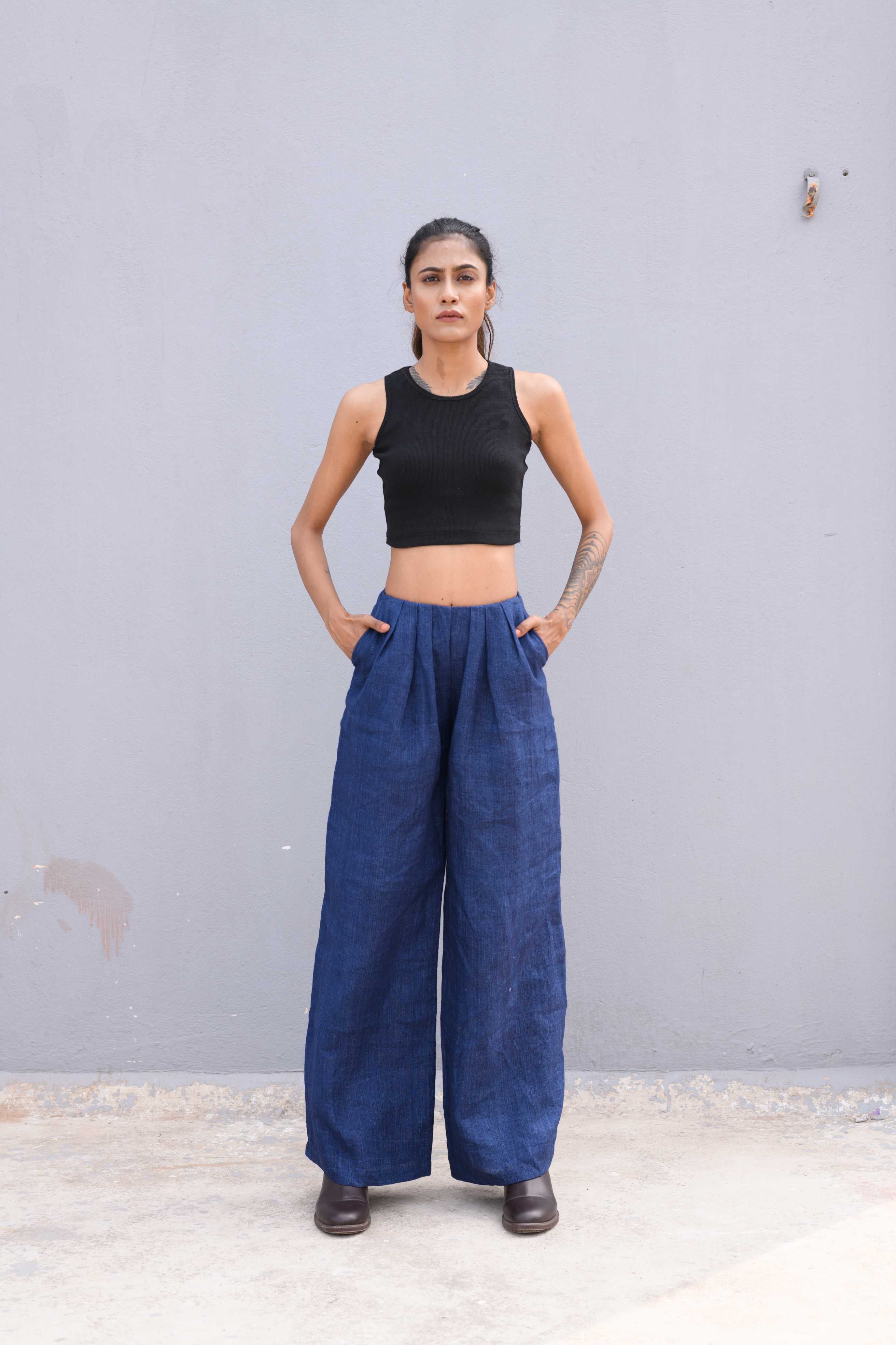 Handwoven Blue pure Linen pant