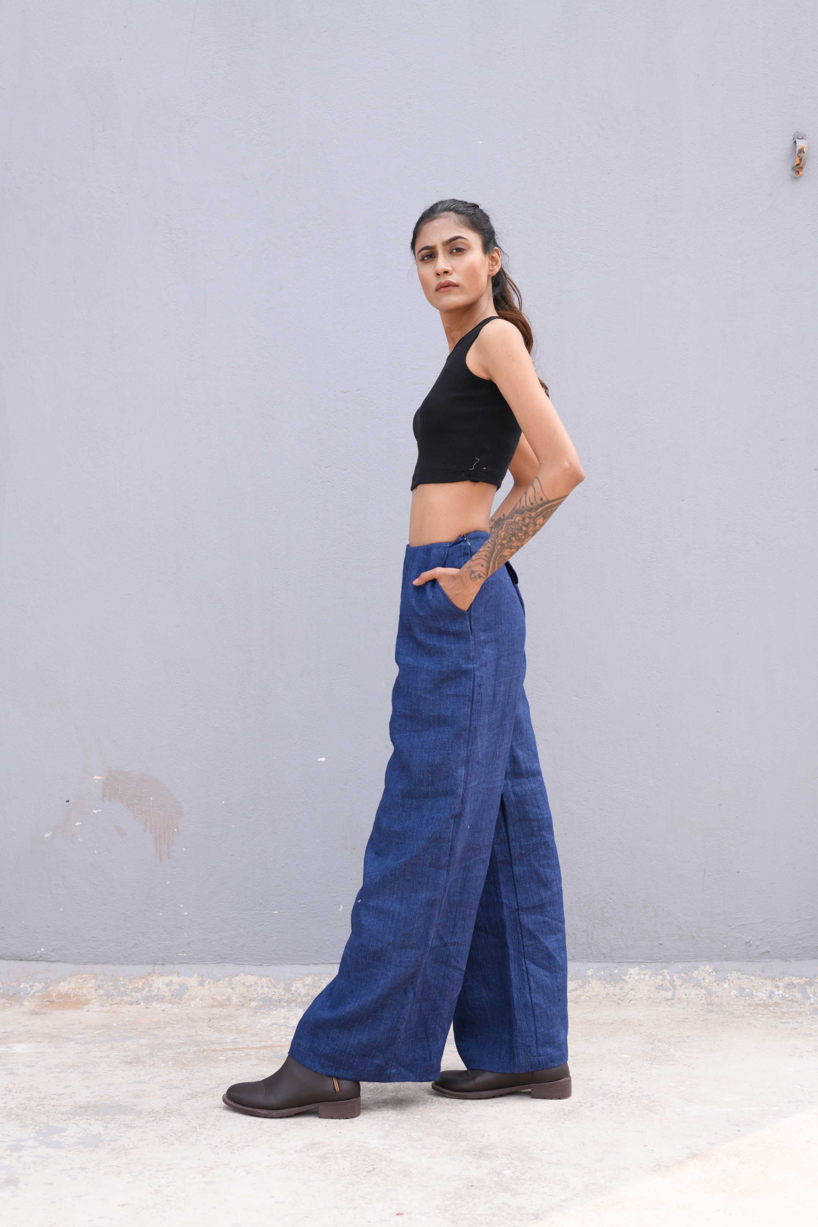 Handwoven Blue pure Linen pant