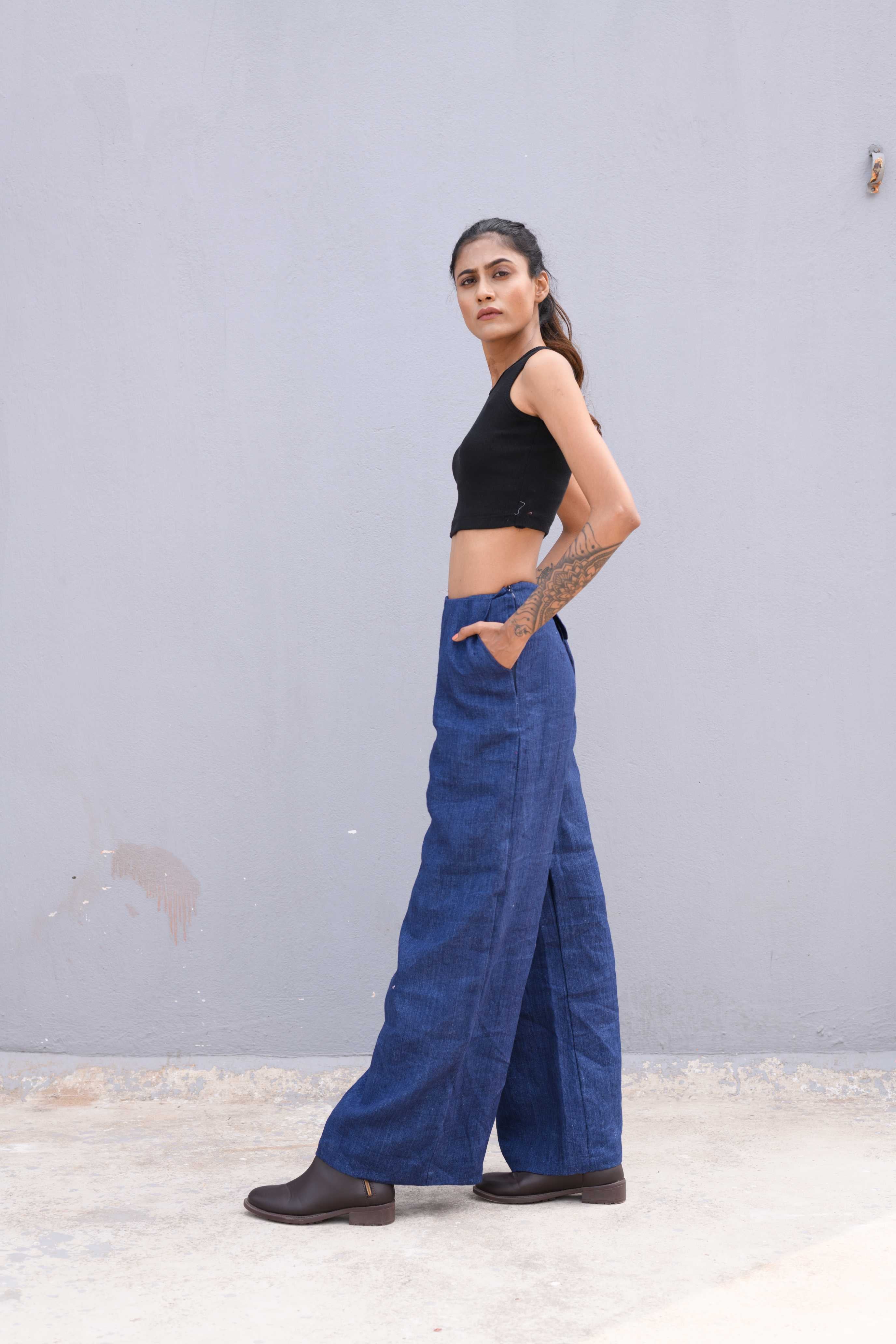 Handwoven Blue Pure Linen Pant