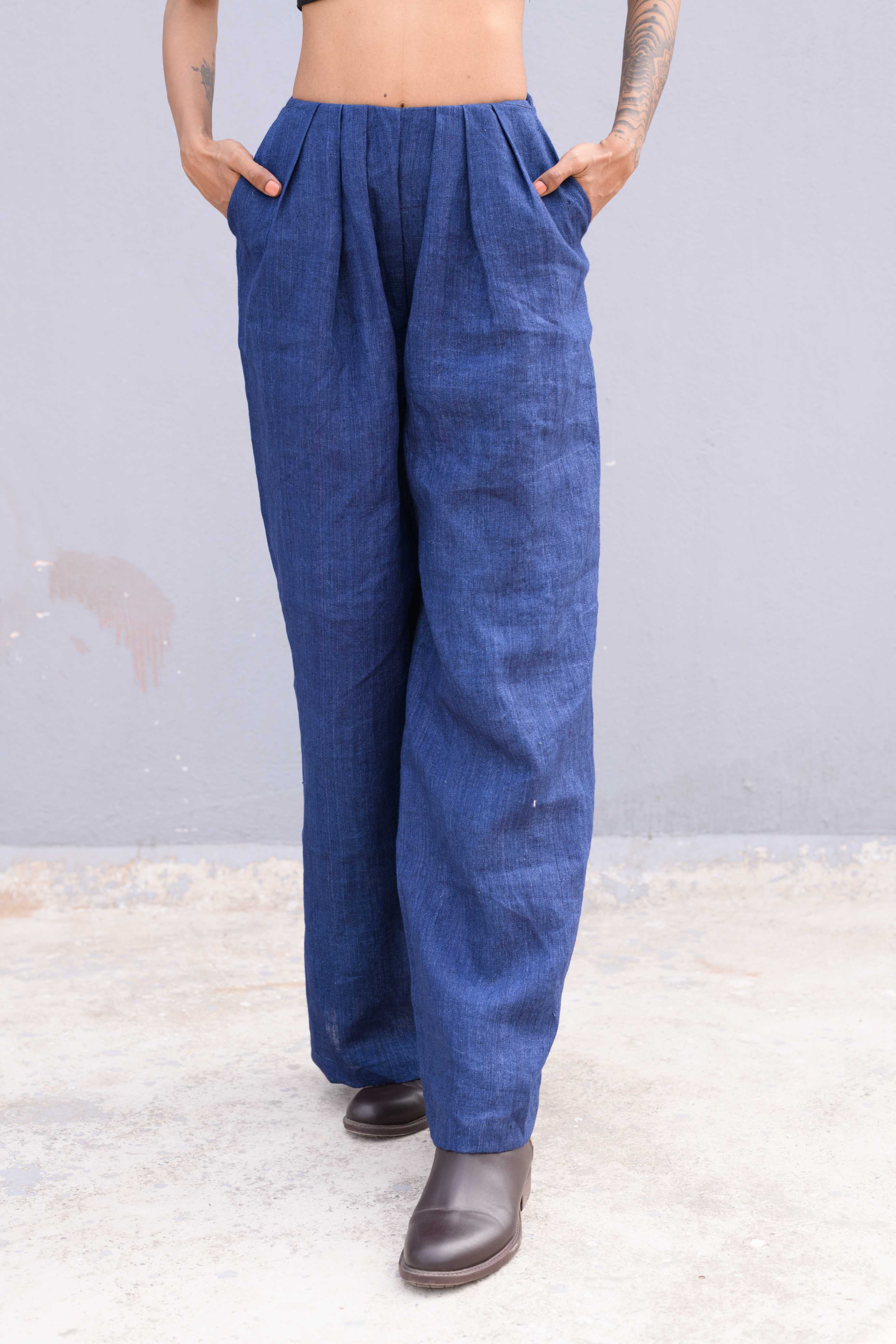 Handwoven Blue pure Linen pant