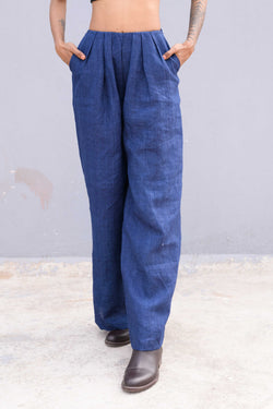 Handwoven Blue pure Linen pant