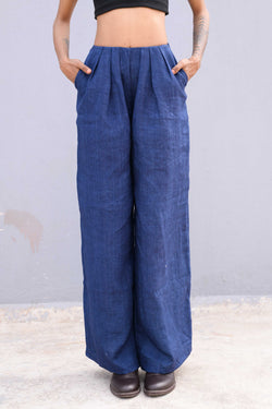 Handwoven Blue pure Linen pant