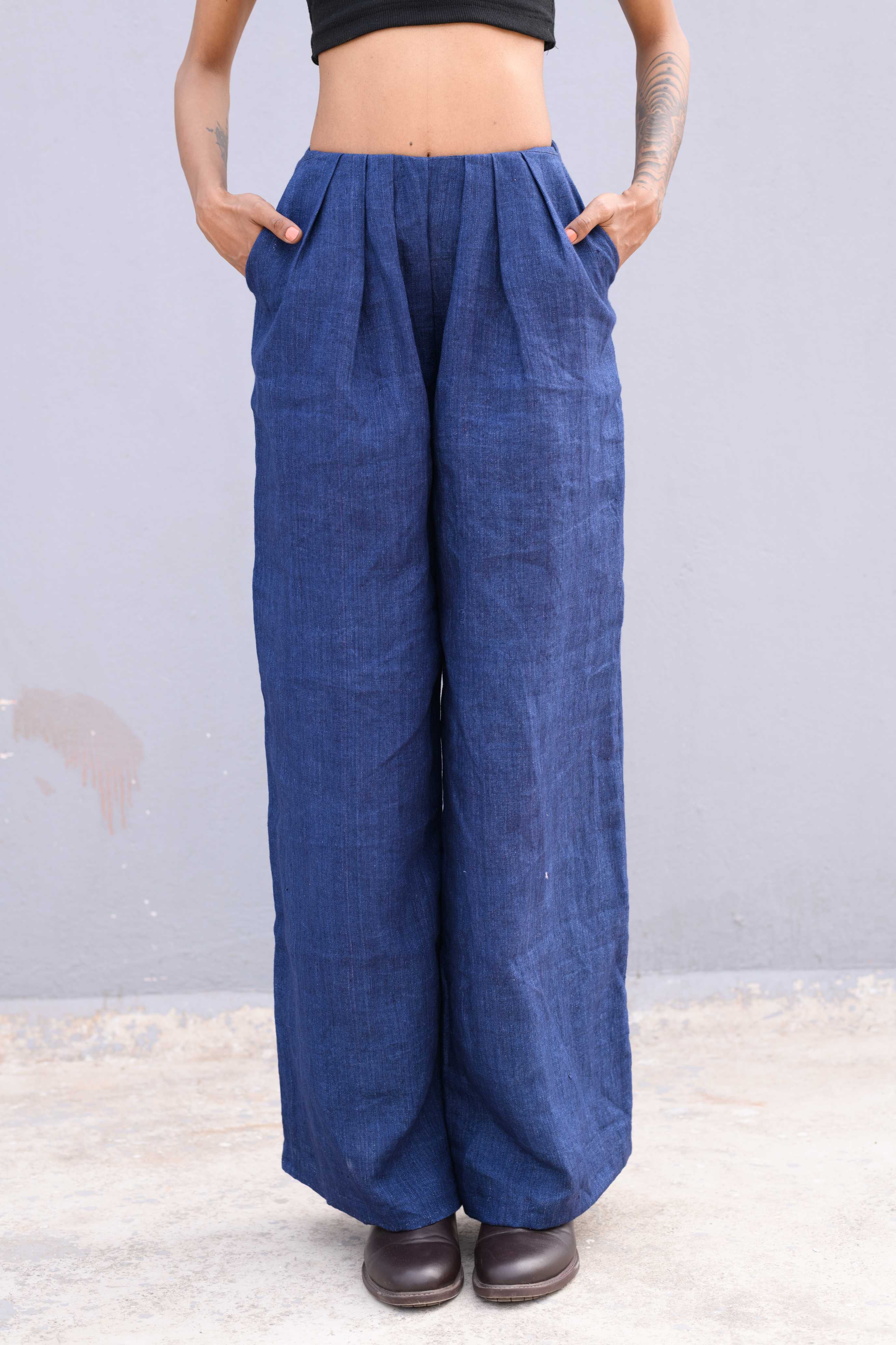 Handwoven Blue Pure Linen Pant