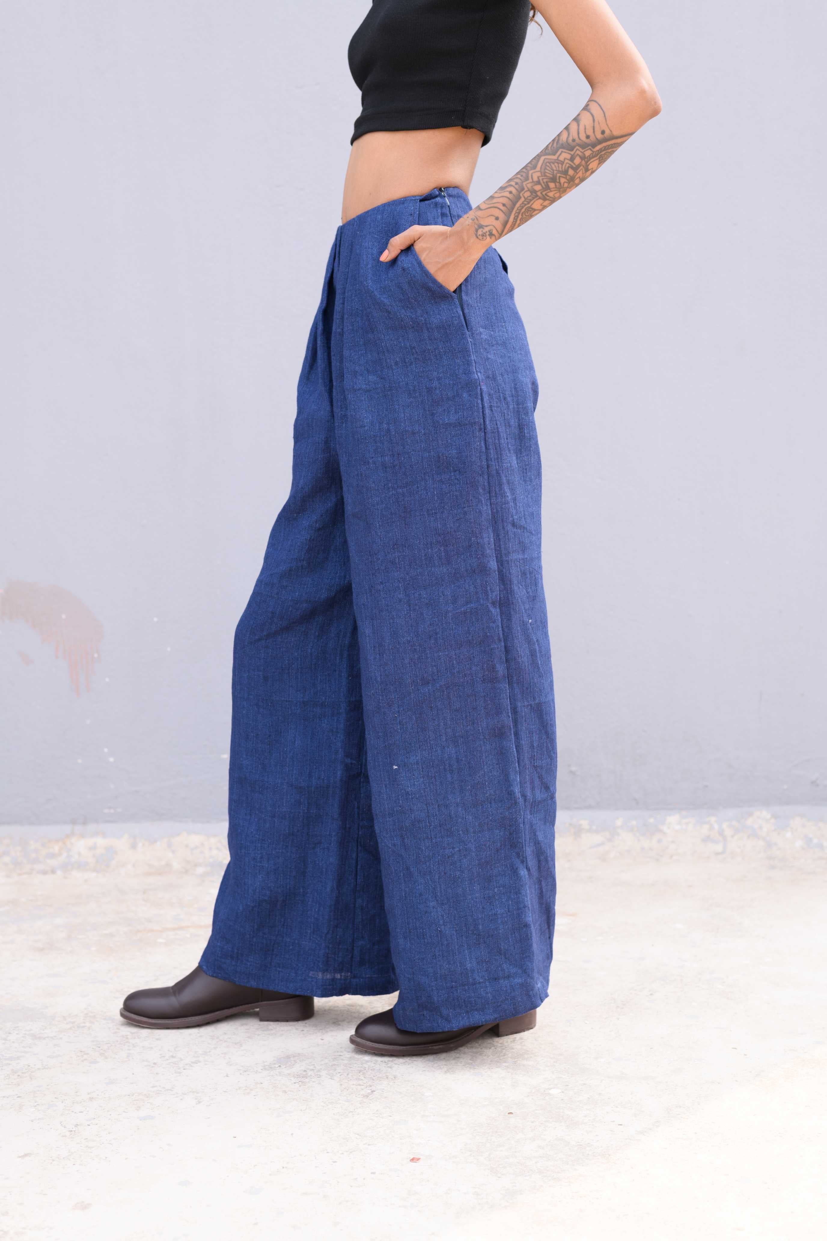 Handwoven Blue pure Linen pant