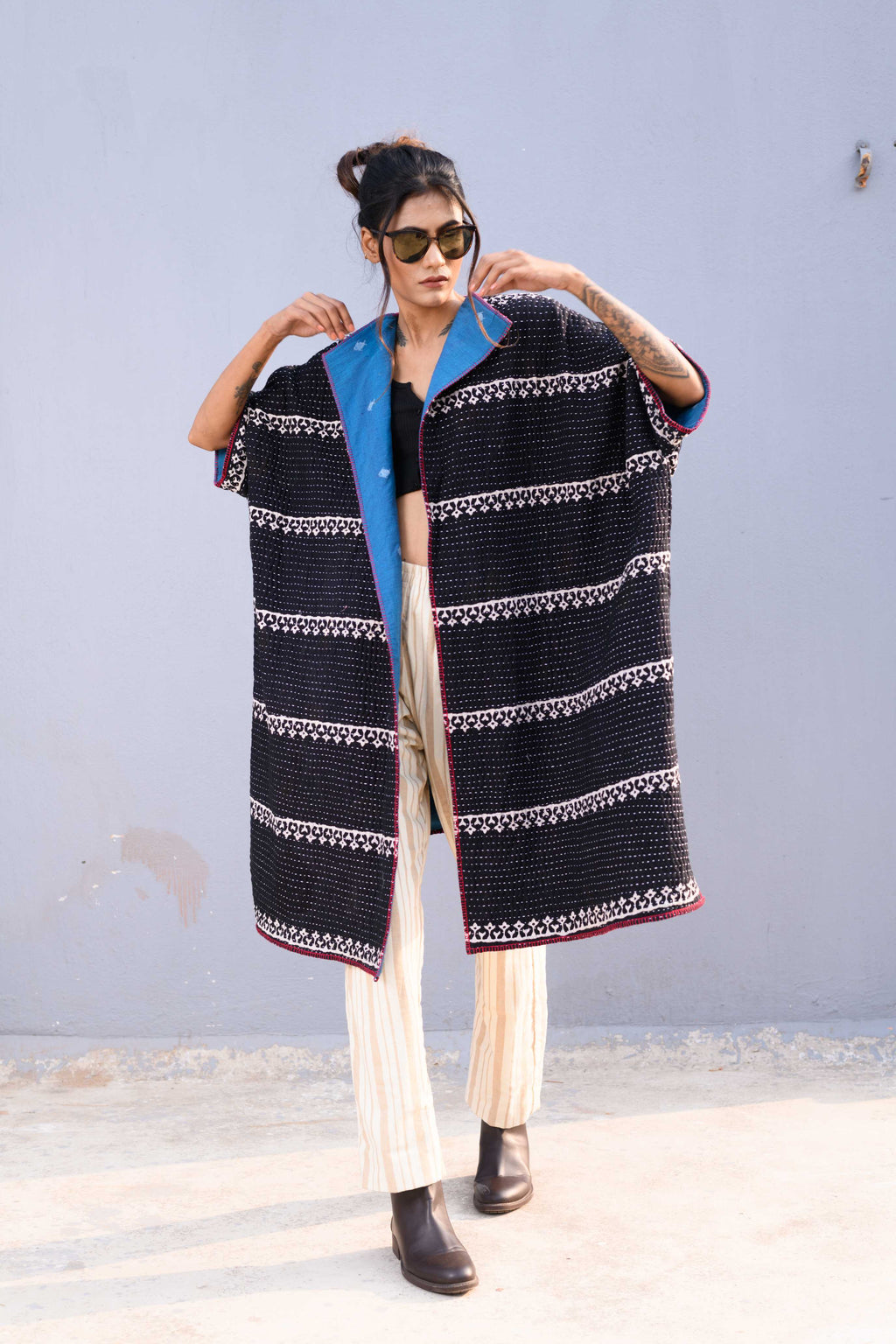 Handwoven Reversible Jacket With Jamdani & Kanta Work