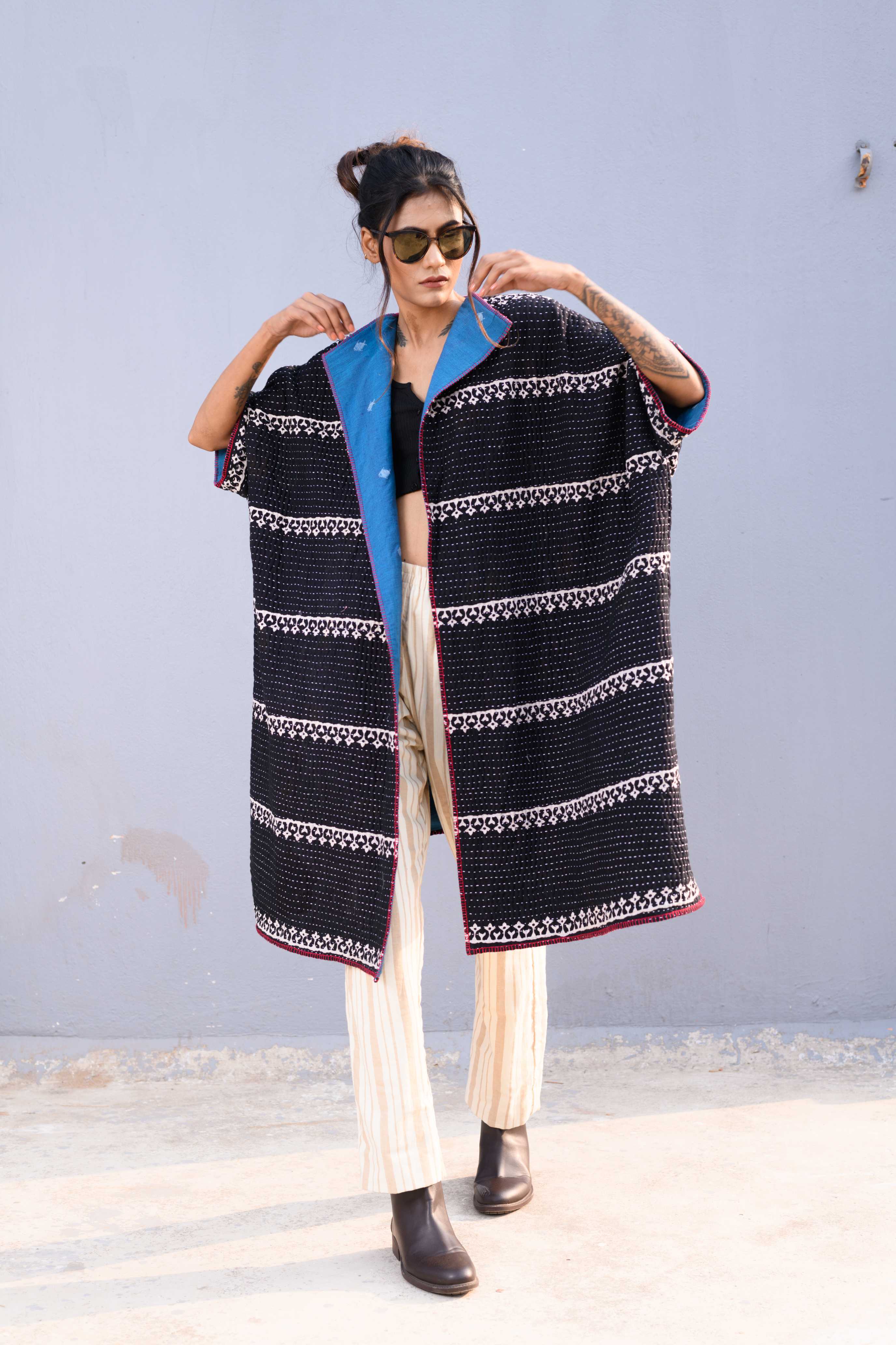 Handwoven Reversible Jacket With Jamdani & Kanta Work