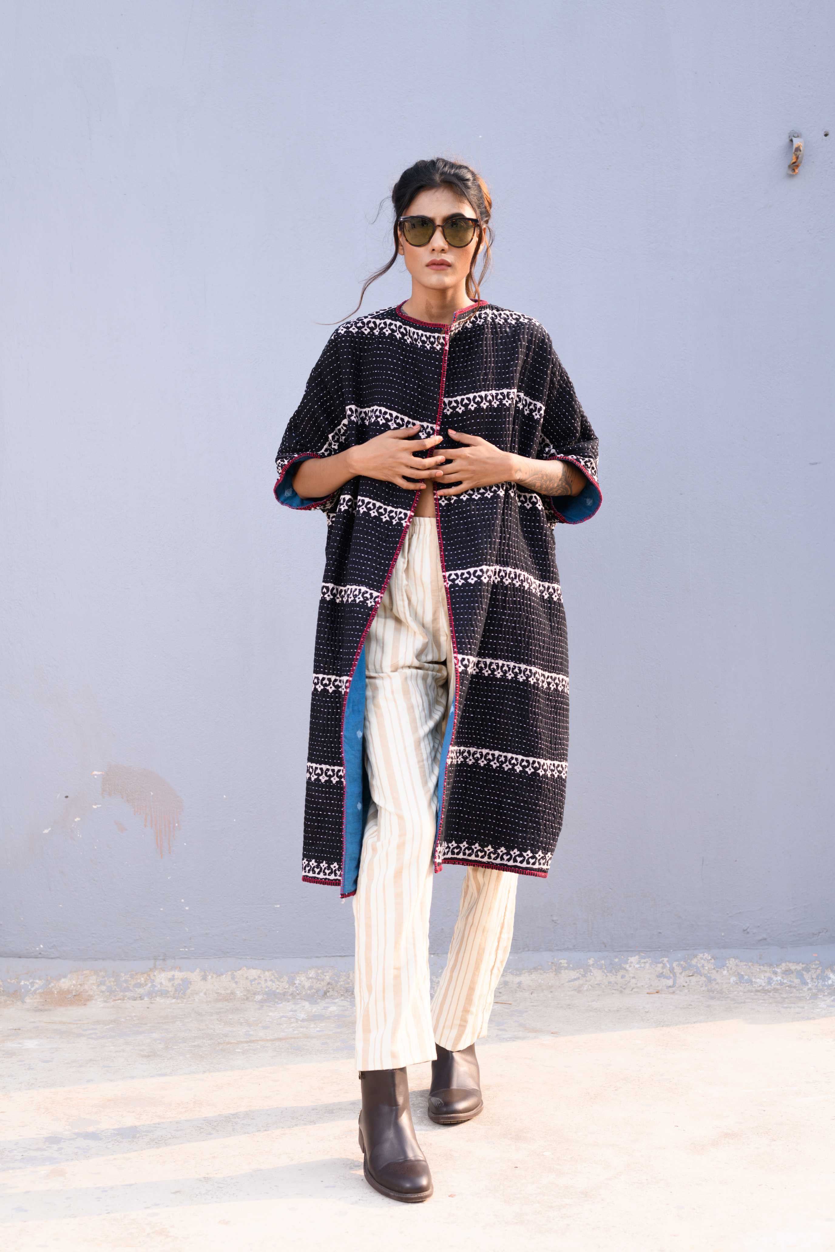 Handwoven Reversible Jacket With Jamdani & Kanta Work