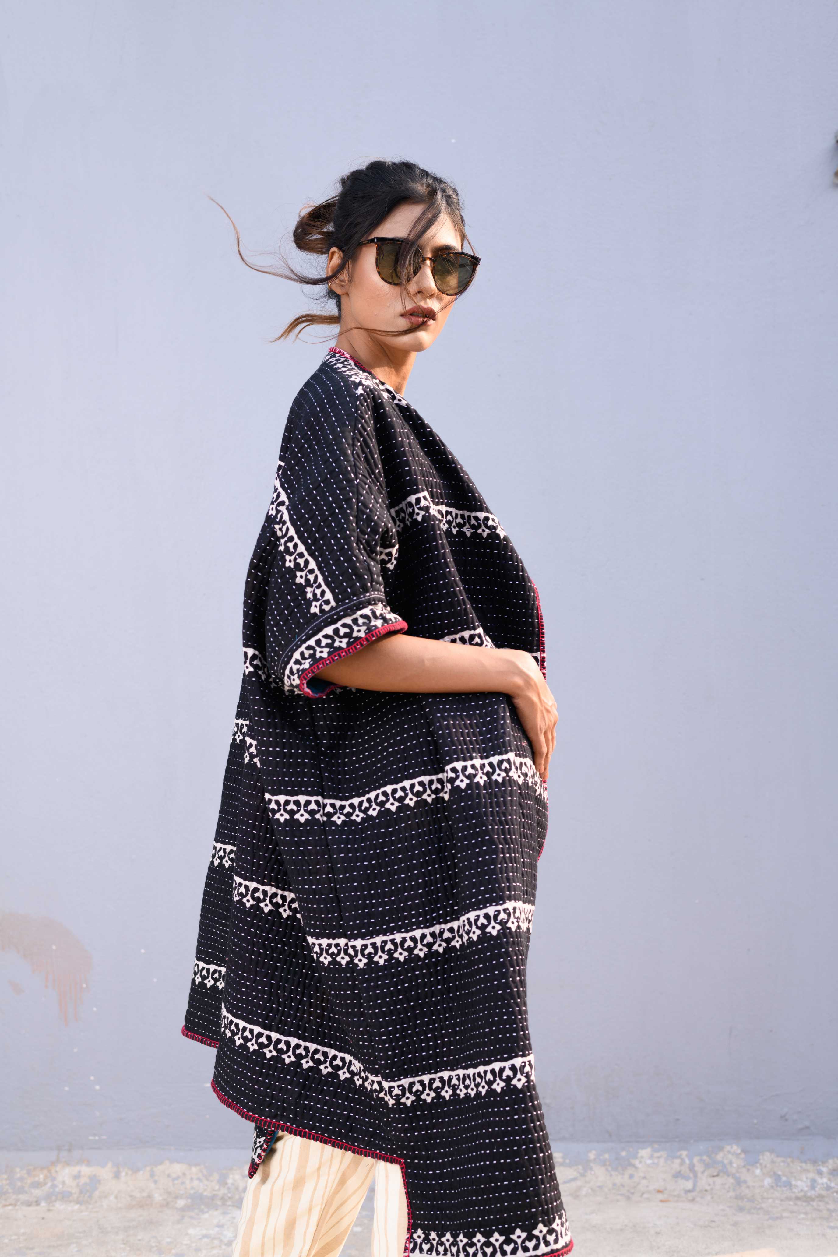Handwoven Reversible Jacket With Jamdani & Kanta Work