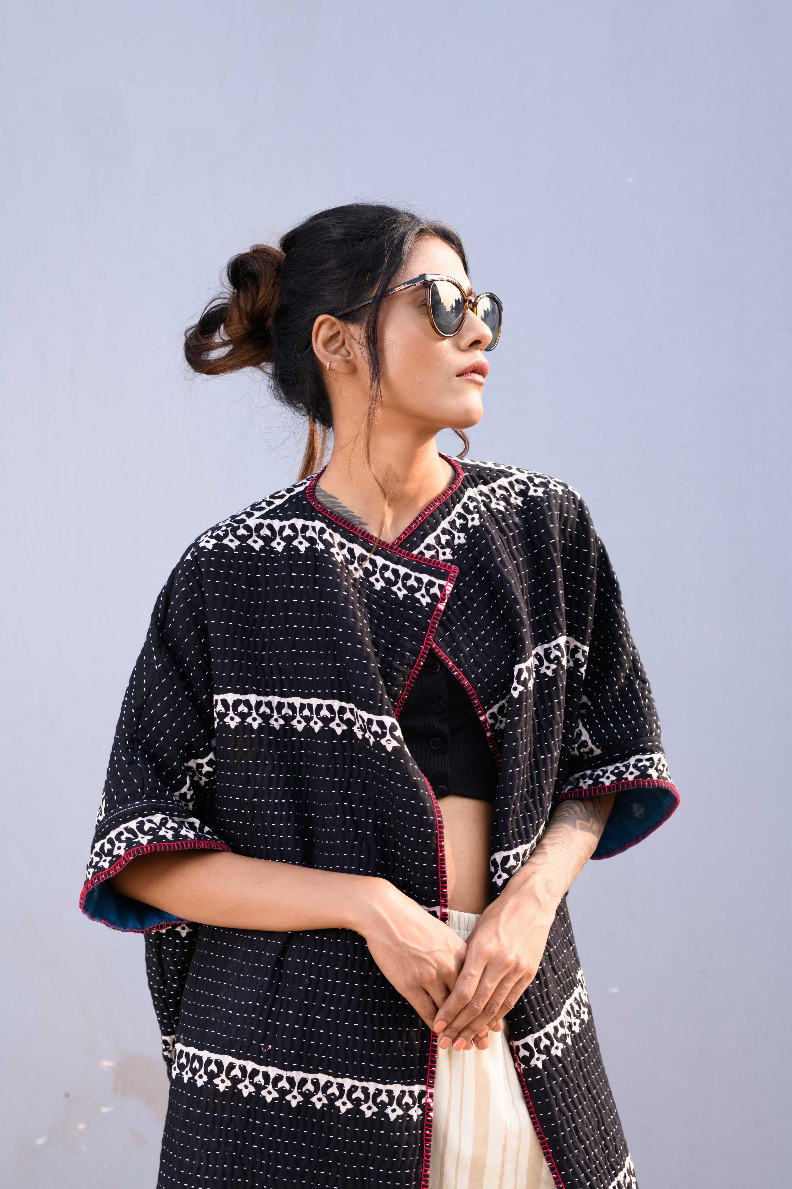 Handwoven Reversible Jacket With Jamdani & Kanta Work