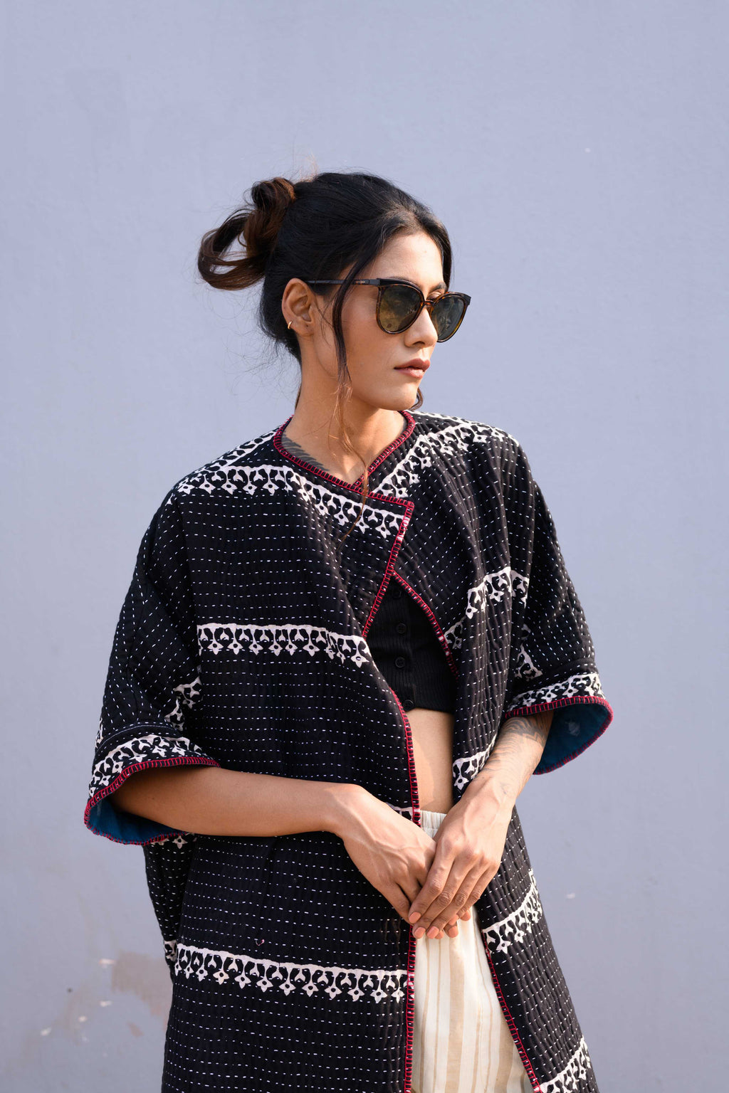 Handwoven Reversible Jacket With Jamdani & Kanta Work