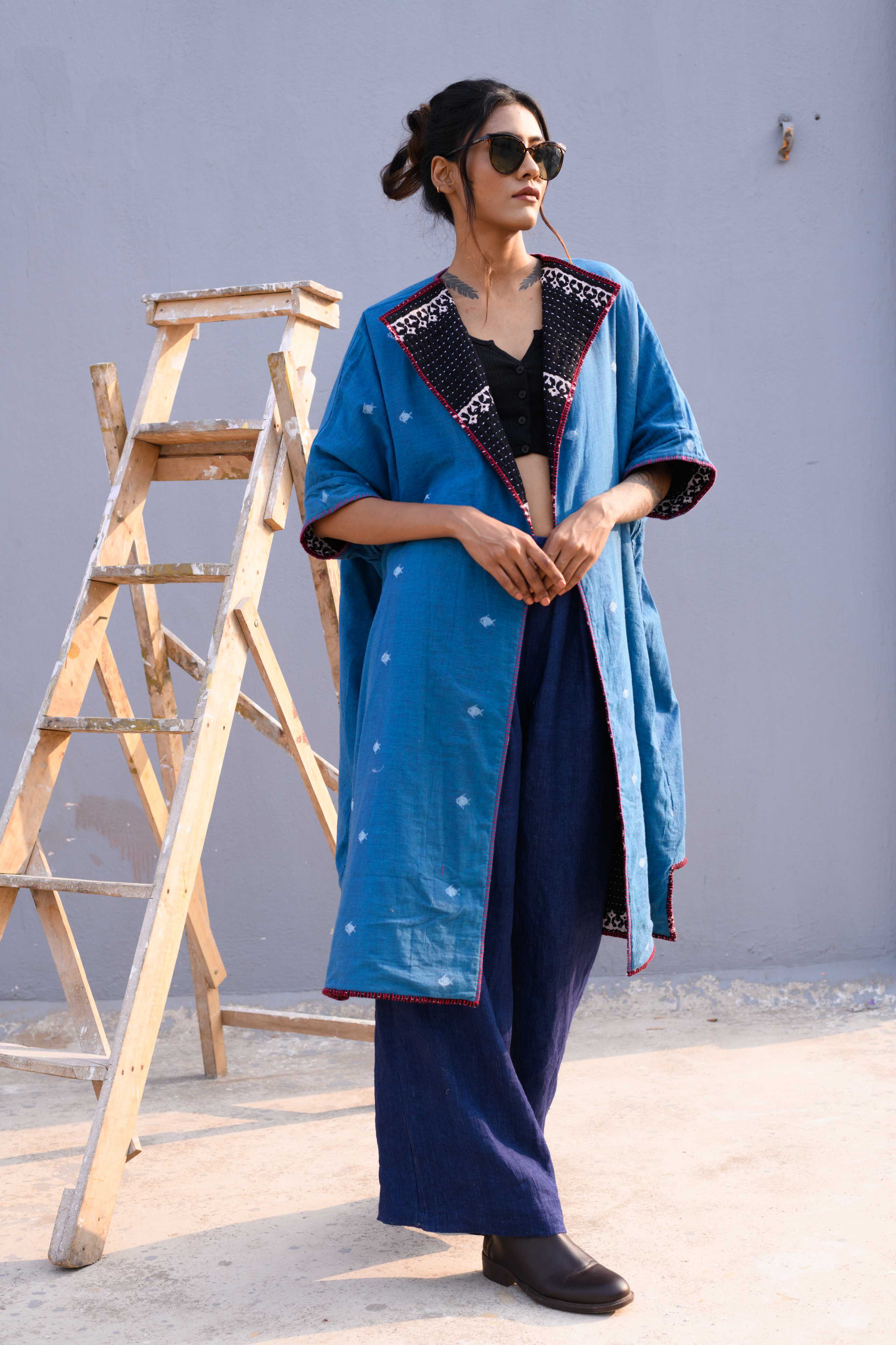 Handwoven Reversible Jacket With Jamdani & Kanta Work