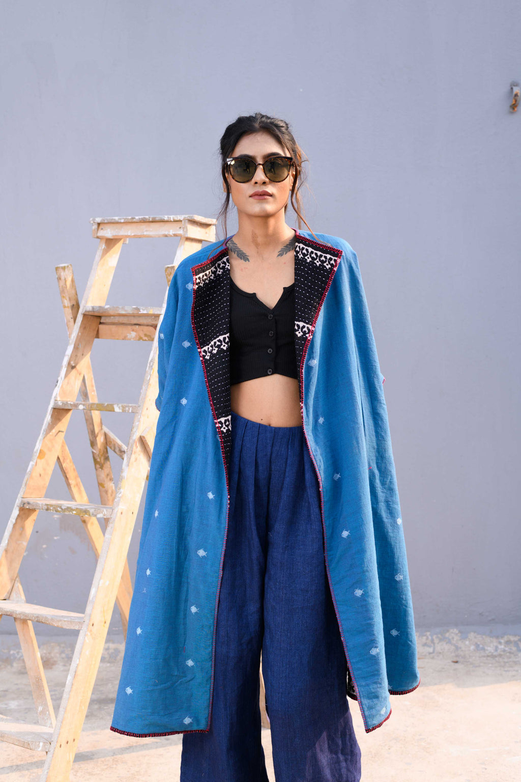 Handwoven Reversible Jacket With Jamdani & Kanta Work