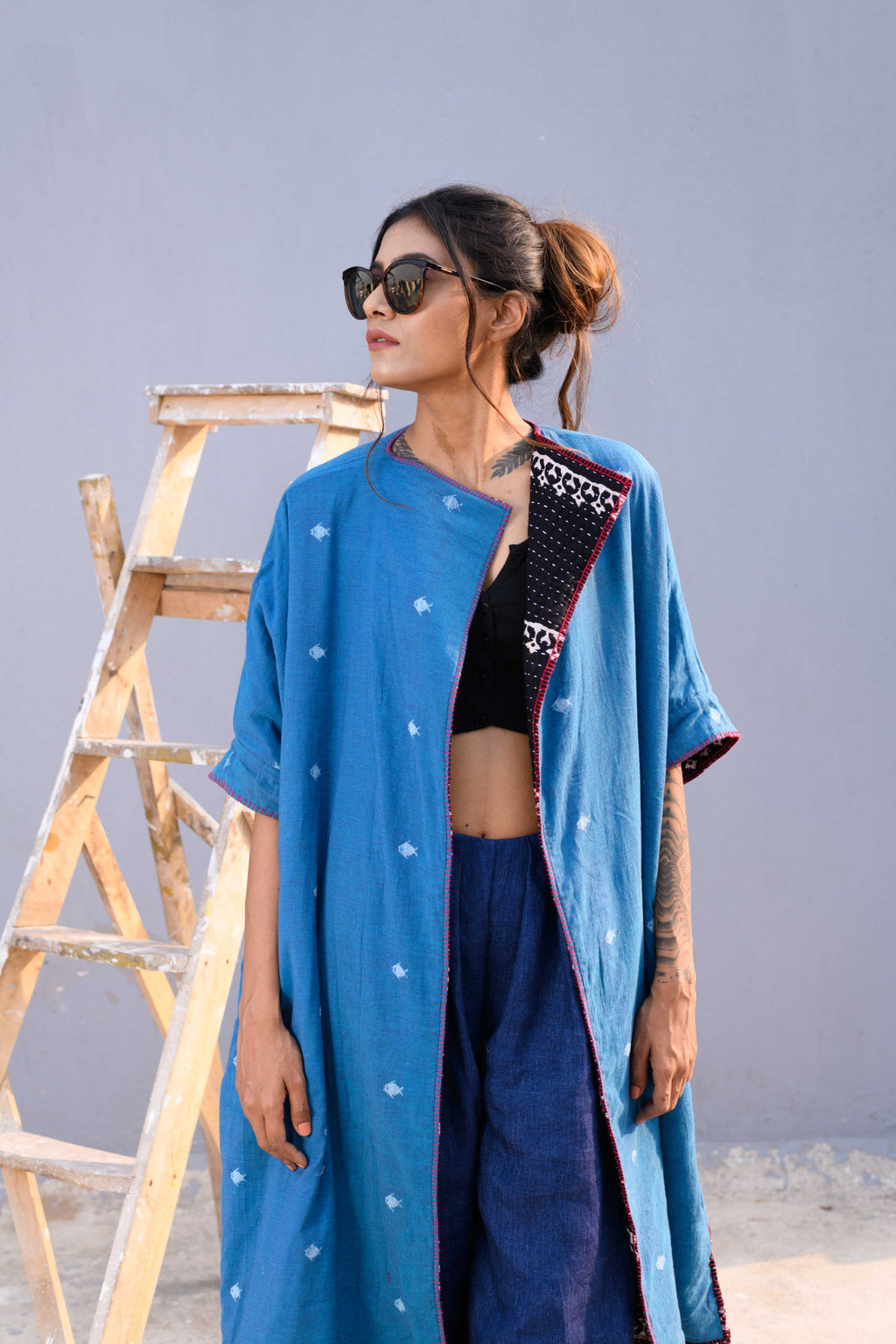 Handwoven Reversible Jacket With Jamdani & Kanta Work