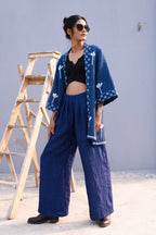 Handwoven Cotton Jamdani Reversible Jacket With Kantha Work