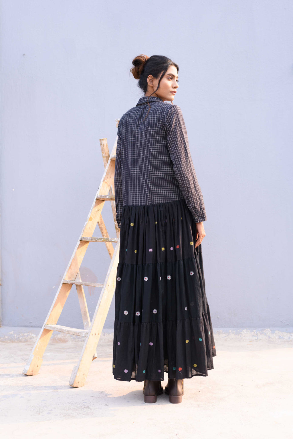 Handwoven Black Cotton Jamdani Dress