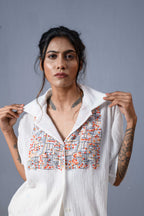 Handwoven White Kantha Work Shirt