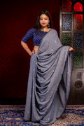 Indigo Kahdi Jamdani With kantha work - Aankona