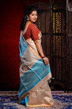 Ivory With blue Tussar Saree - Aankona
