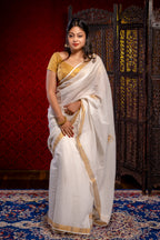 Kerala Cotton saree with zari work - Aankona