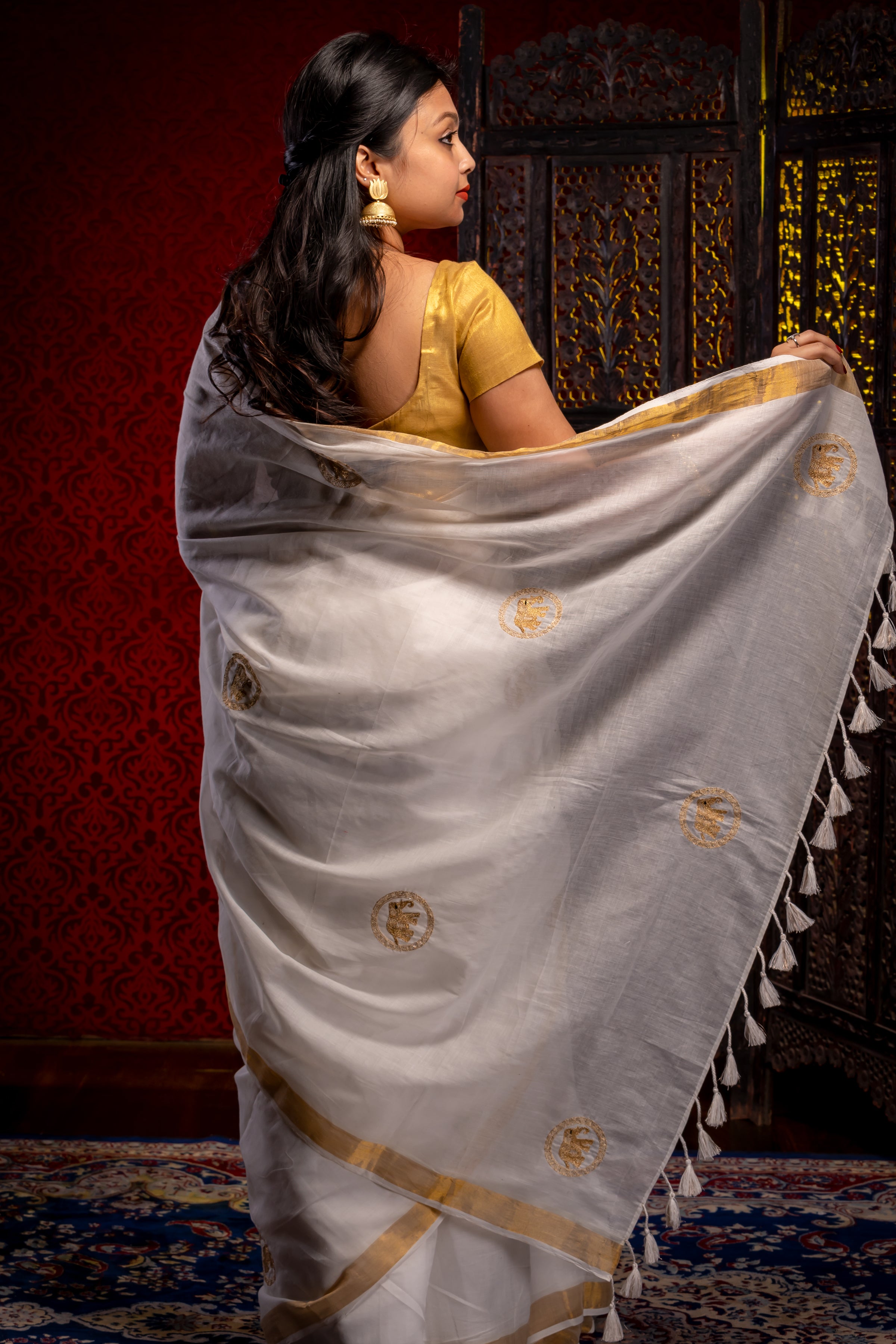 Kerala Cotton saree with zari work - Aankona