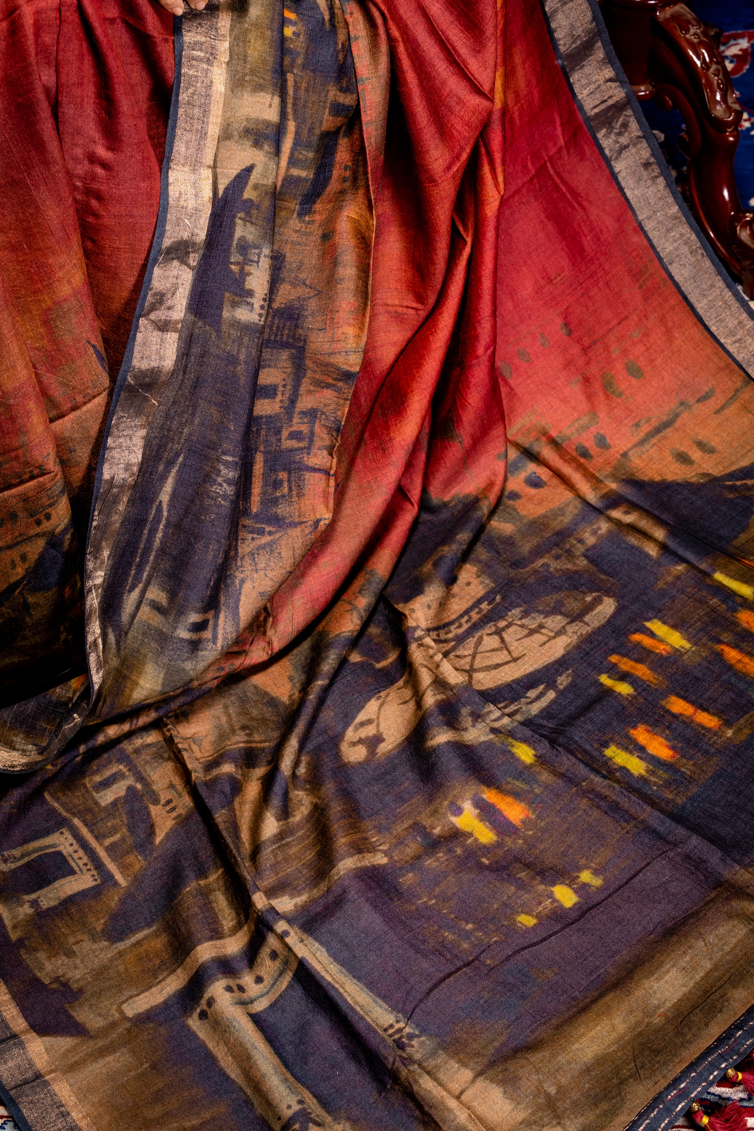 Maroon Tussar Saree - Aankona